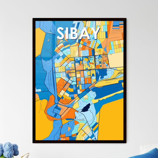 SIBAY RUSSIA Vibrant Colorful Art Map Poster Blue Orange