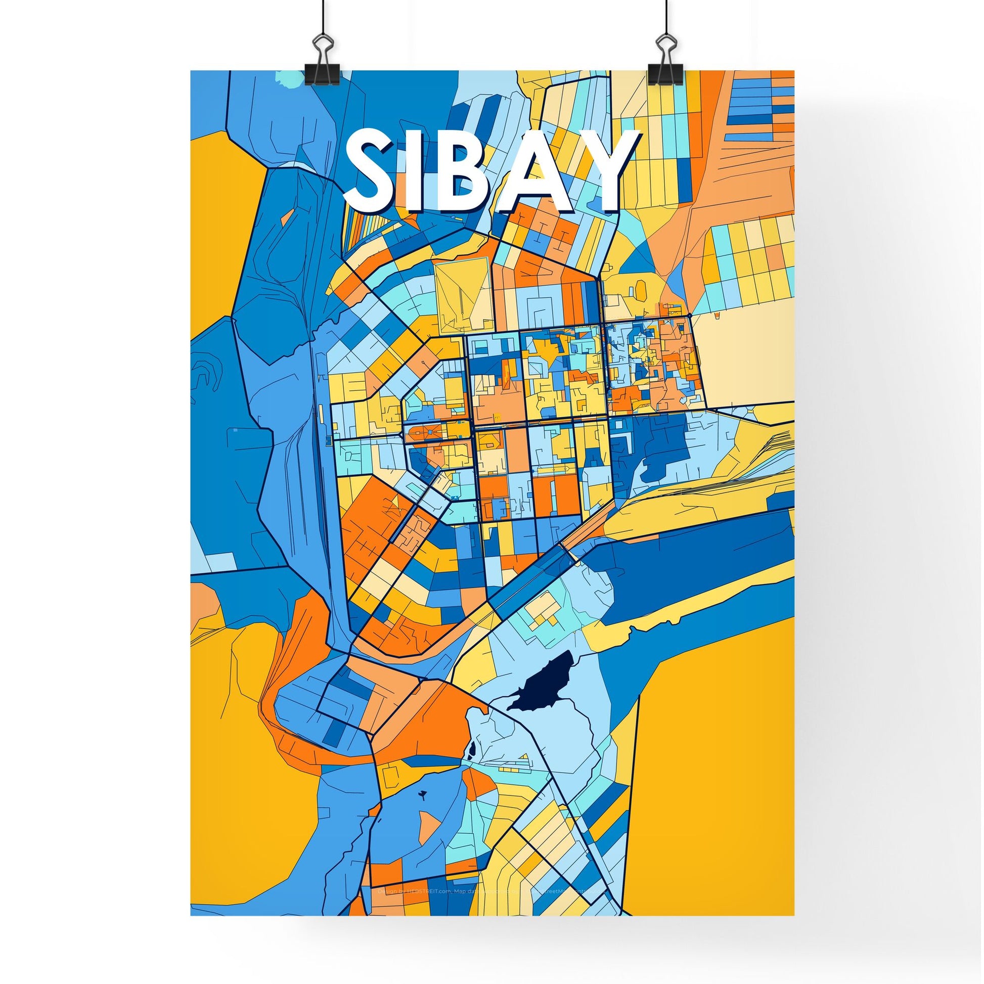 SIBAY RUSSIA Vibrant Colorful Art Map Poster Blue Orange