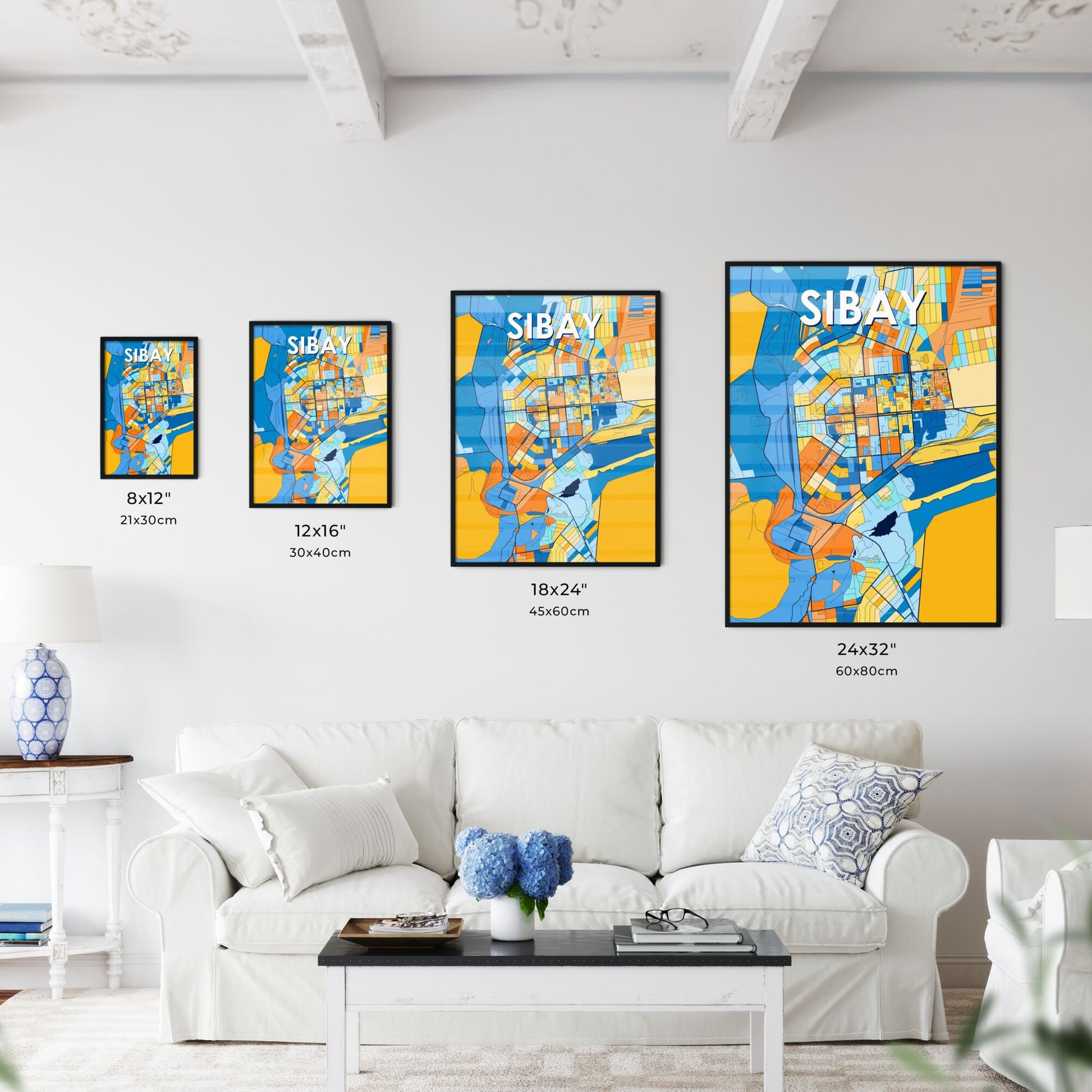 SIBAY RUSSIA Vibrant Colorful Art Map Poster Blue Orange