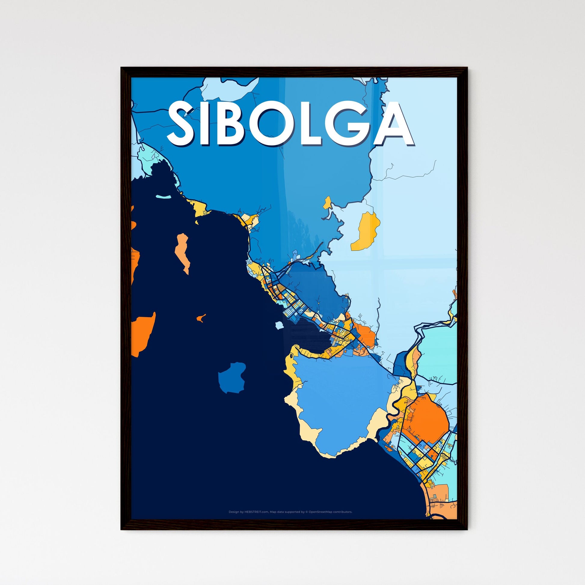 SIBOLGA INDONESIA Vibrant Colorful Art Map Poster Blue Orange