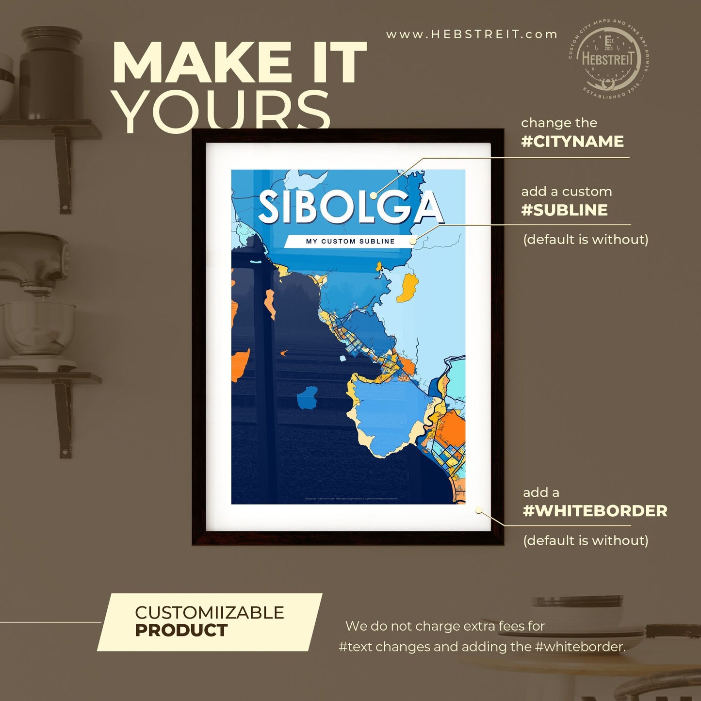 SIBOLGA INDONESIA Vibrant Colorful Art Map Poster Blue Orange