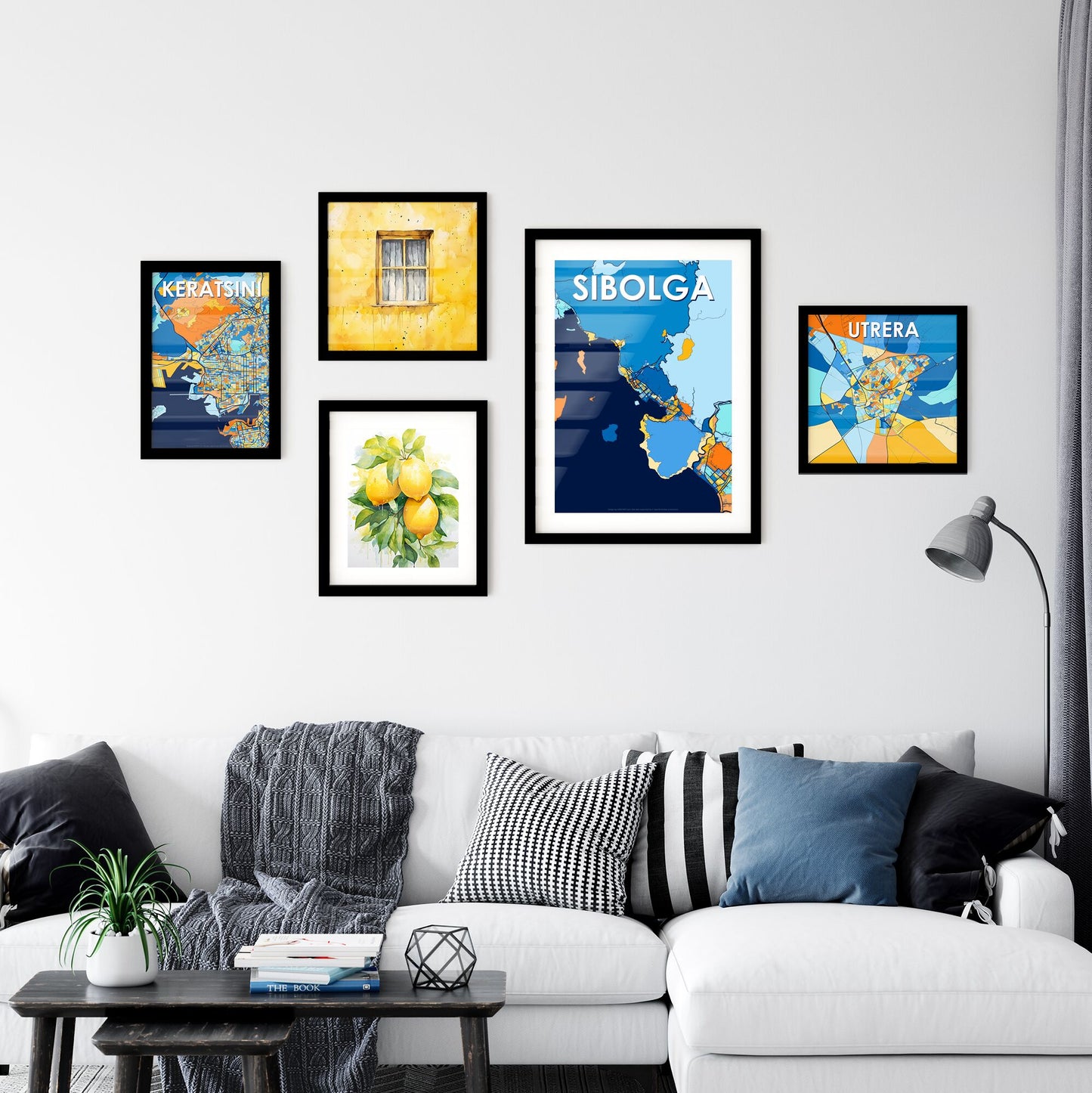 SIBOLGA INDONESIA Vibrant Colorful Art Map Poster Blue Orange