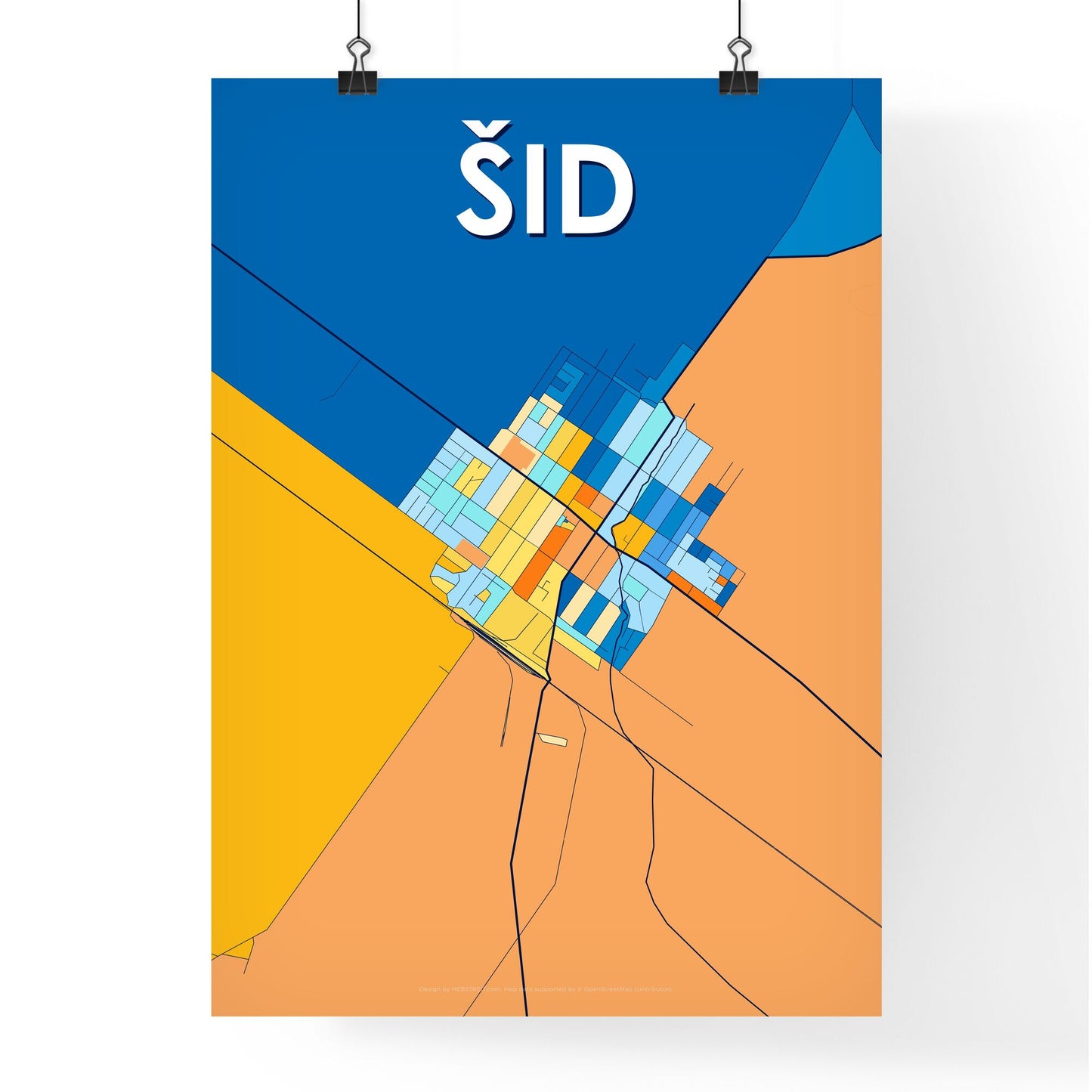 ŠID SERBIA Vibrant Colorful Art Map Poster Blue Orange