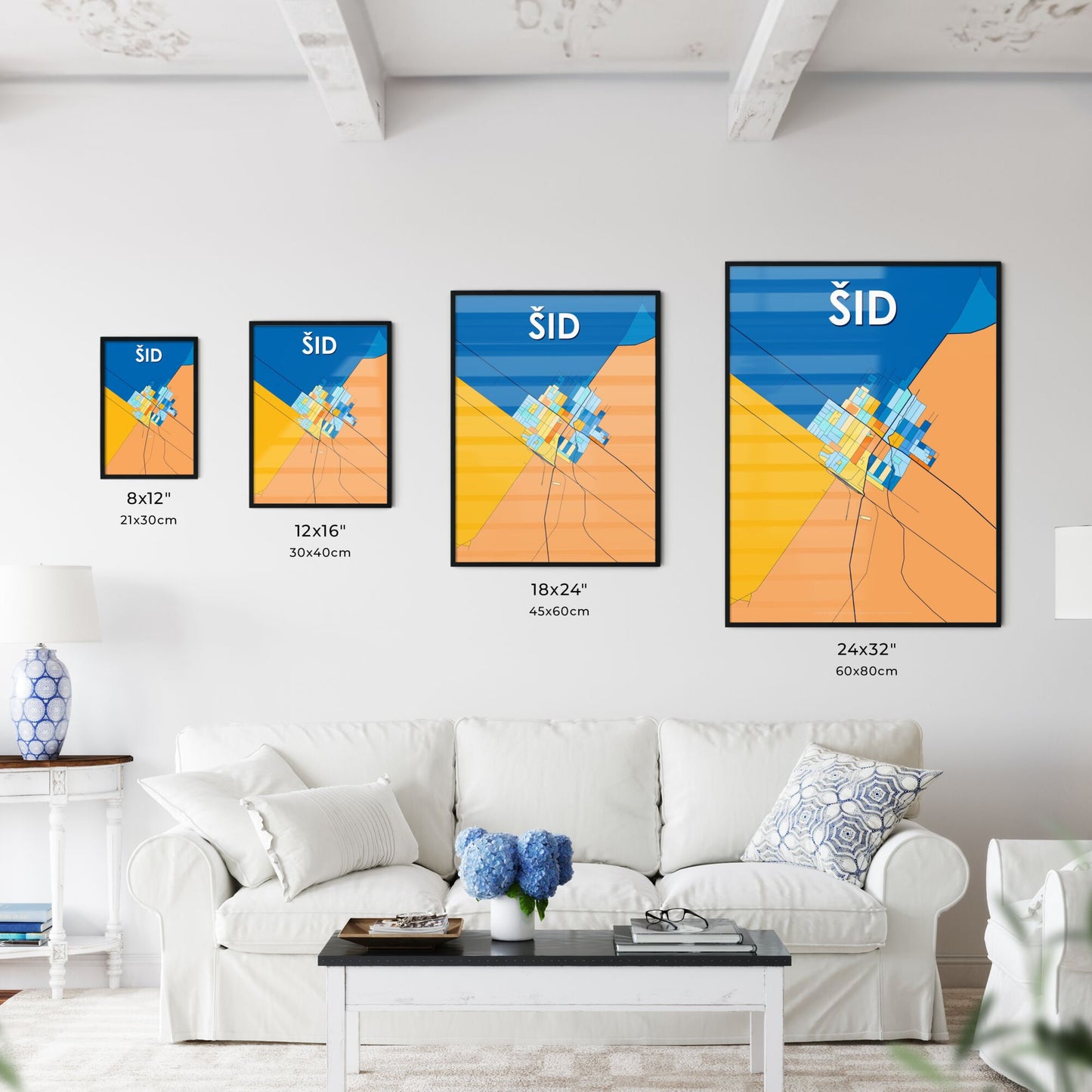 ŠID SERBIA Vibrant Colorful Art Map Poster Blue Orange