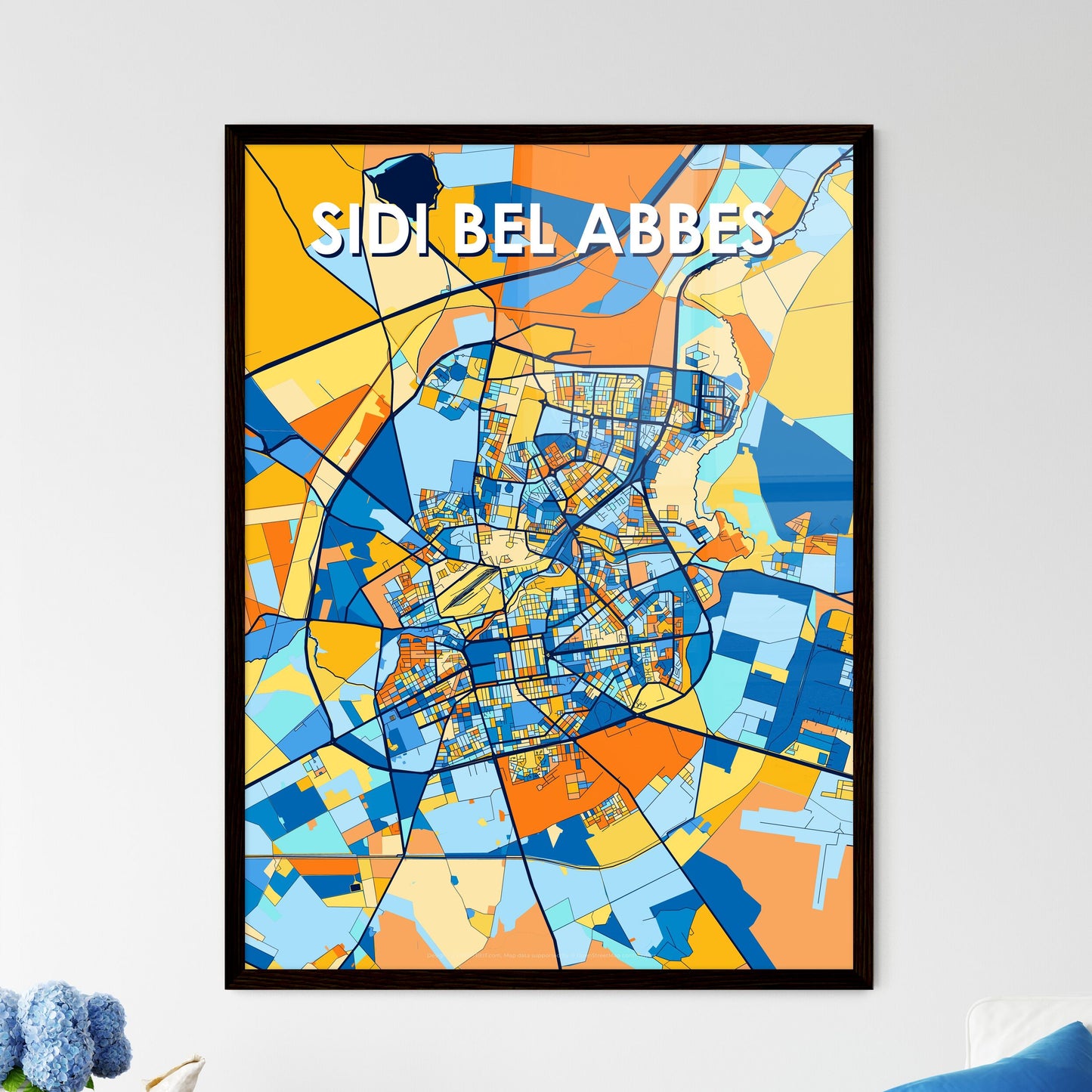 SIDI BEL ABBES ALGERIA Vibrant Colorful Art Map Poster Blue Orange