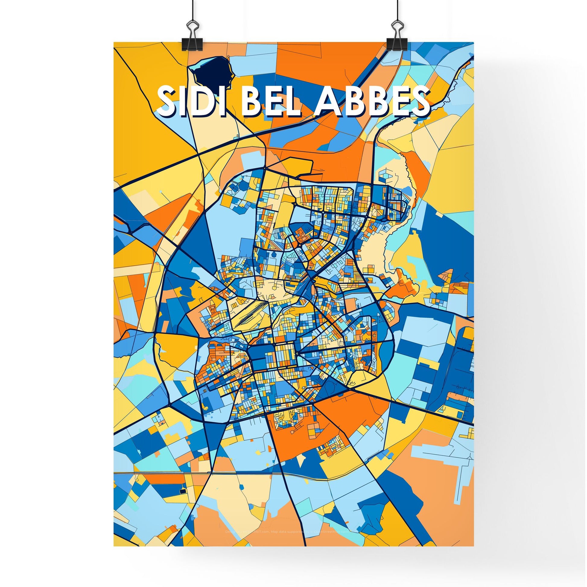 SIDI BEL ABBES ALGERIA Vibrant Colorful Art Map Poster Blue Orange