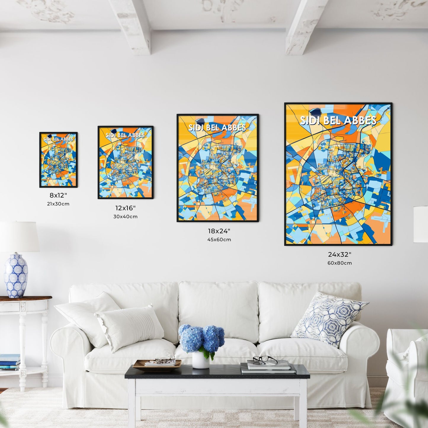 SIDI BEL ABBES ALGERIA Vibrant Colorful Art Map Poster Blue Orange