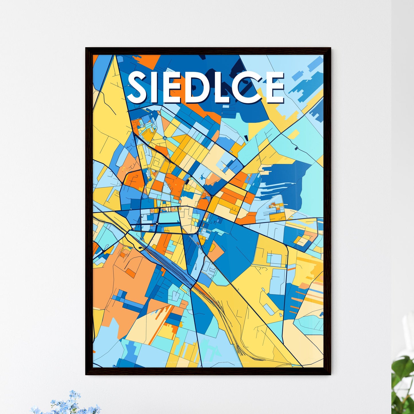 SIEDLCE POLAND Vibrant Colorful Art Map Poster Blue Orange