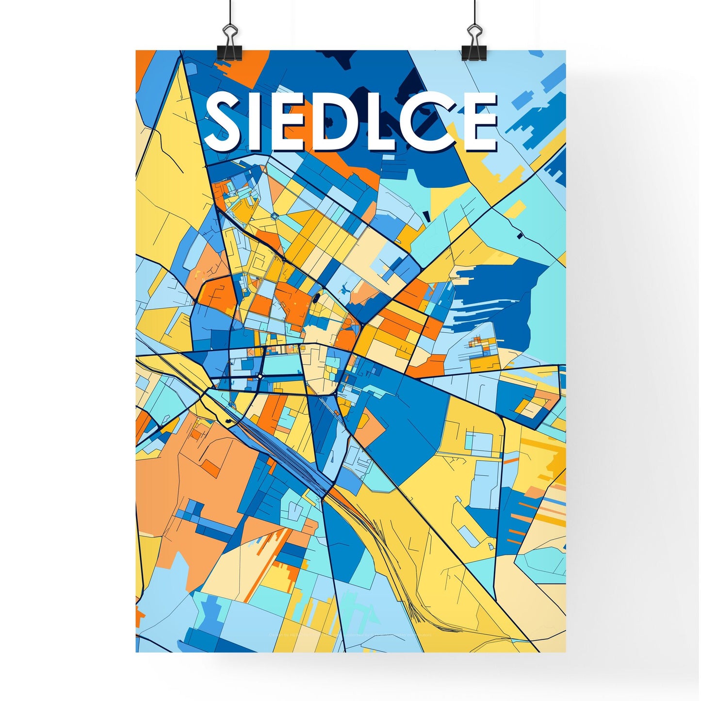 SIEDLCE POLAND Vibrant Colorful Art Map Poster Blue Orange