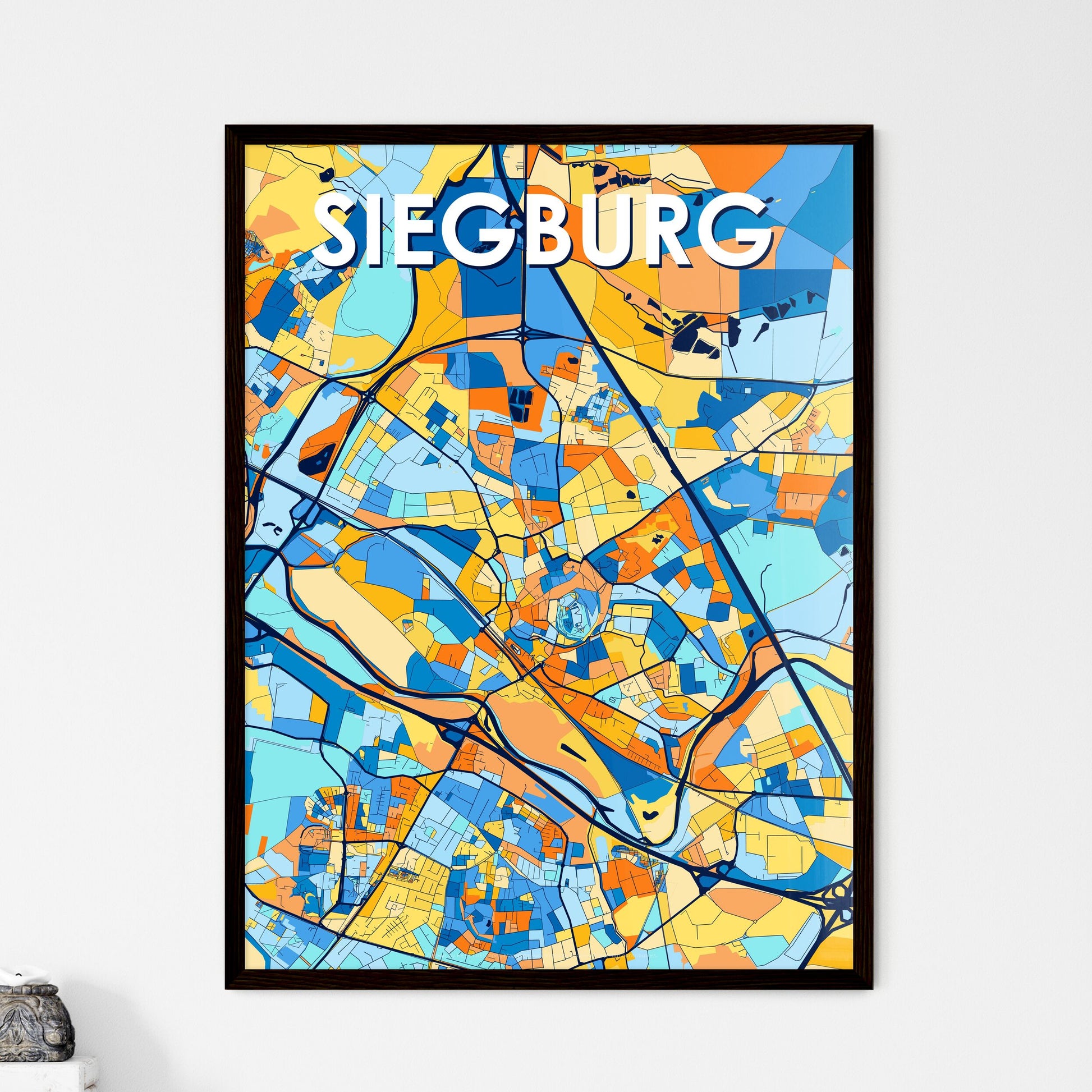 SIEGBURG GERMANY Vibrant Colorful Art Map Poster Blue Orange