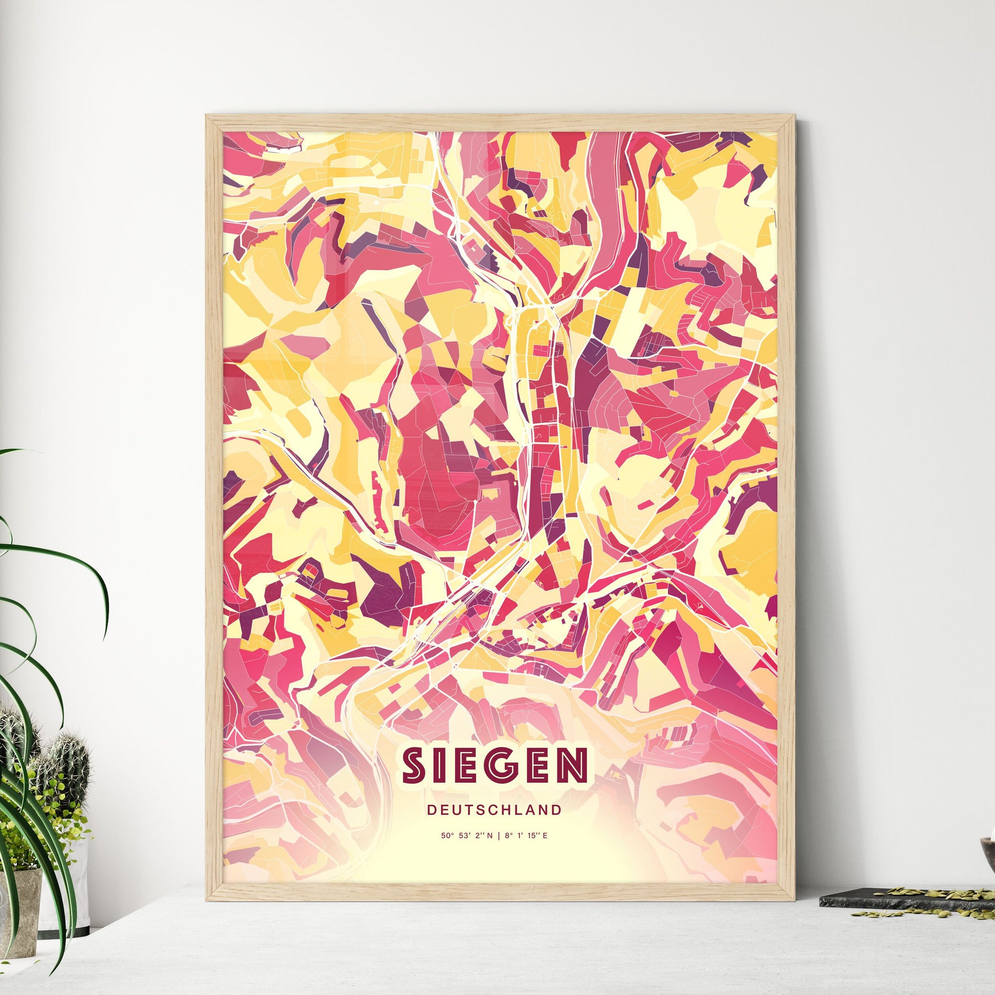 Colorful Siegen Germany Fine Art Map Hot Red