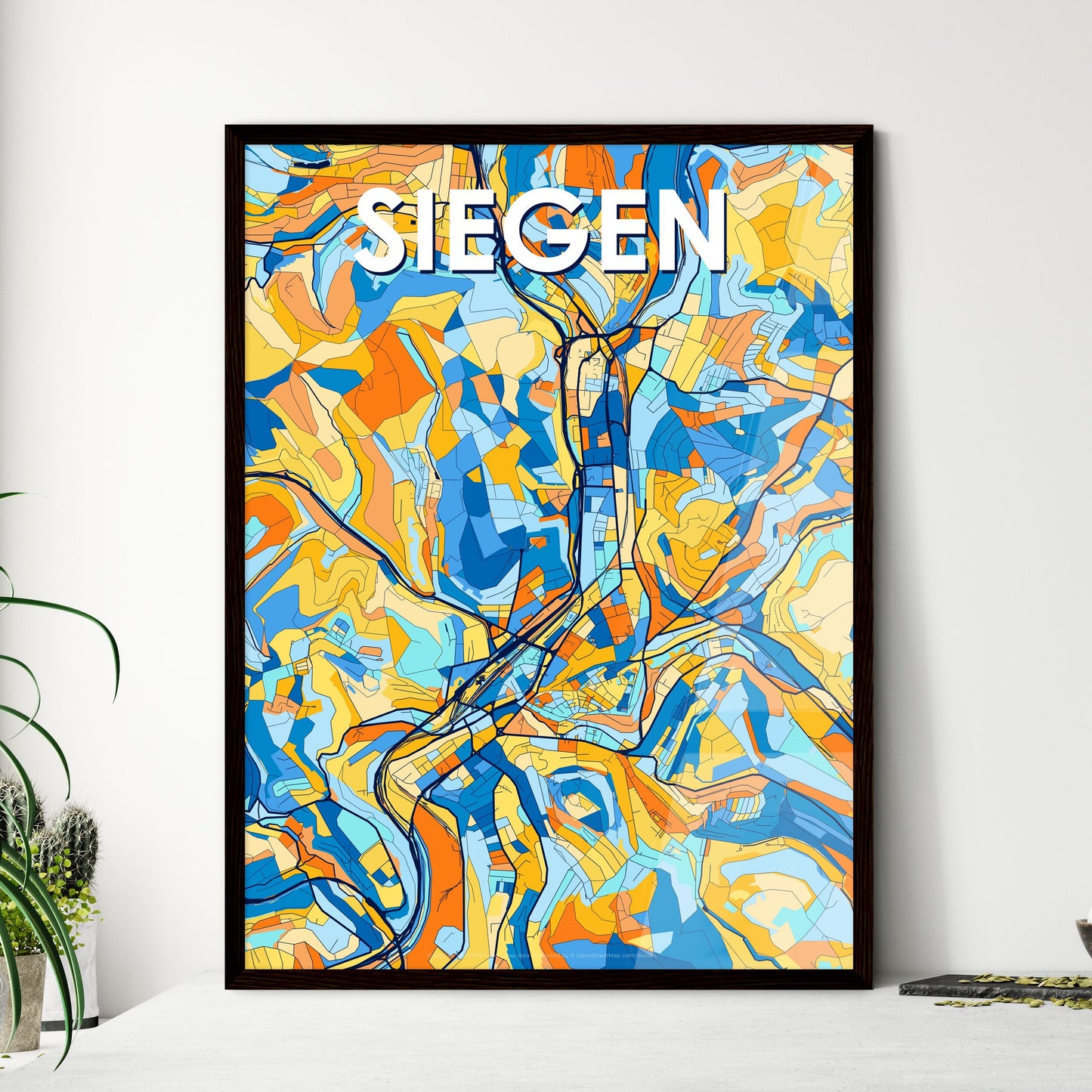 SIEGEN GERMANY Vibrant Colorful Art Map Poster Blue Orange