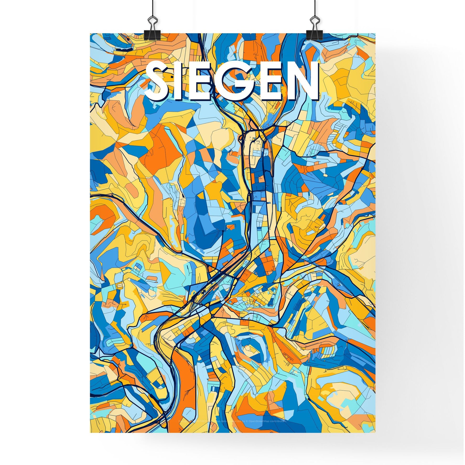 SIEGEN GERMANY Vibrant Colorful Art Map Poster Blue Orange