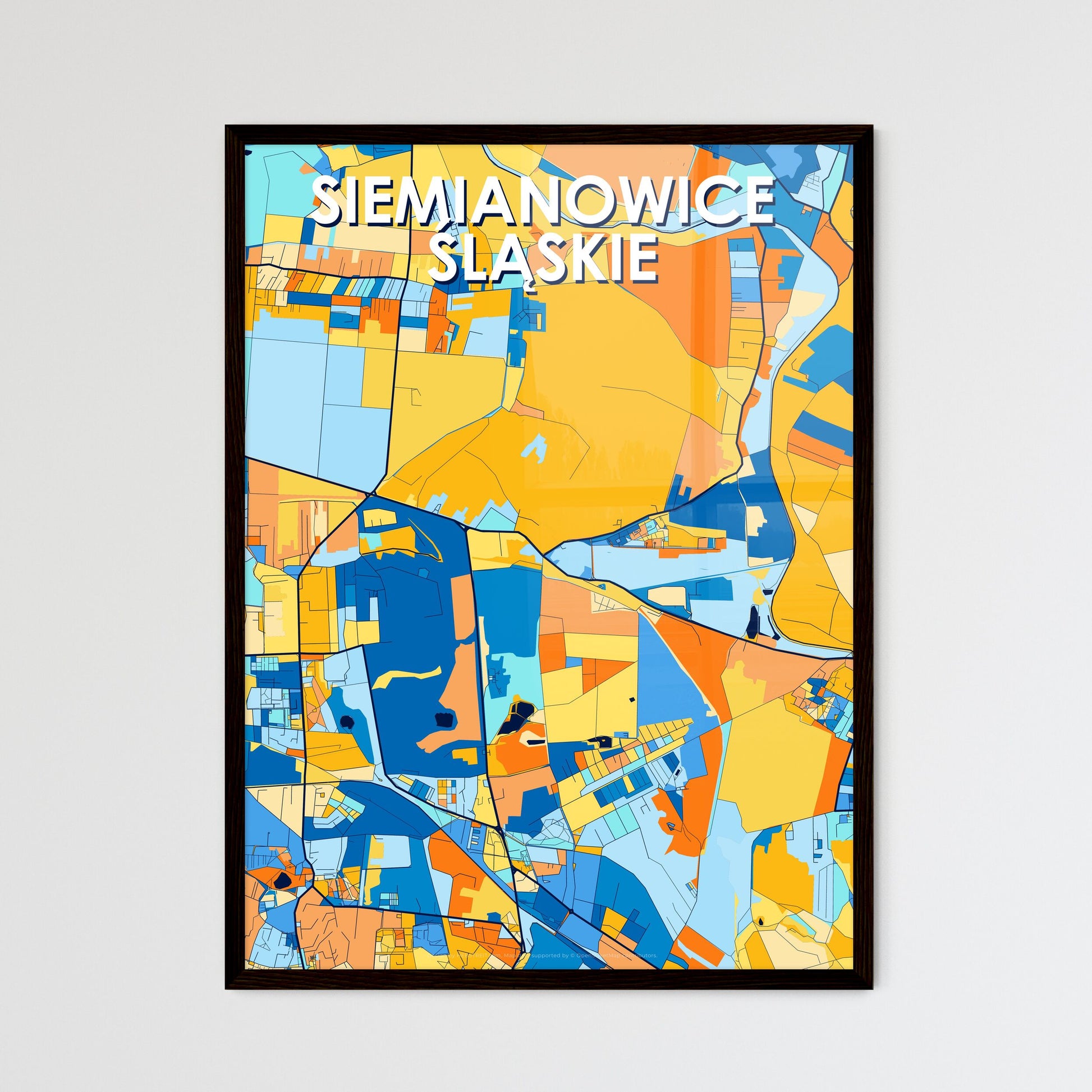 SIEMIANOWICE ŚLĄSKIE POLAND Vibrant Colorful Art Map Poster Blue Orange