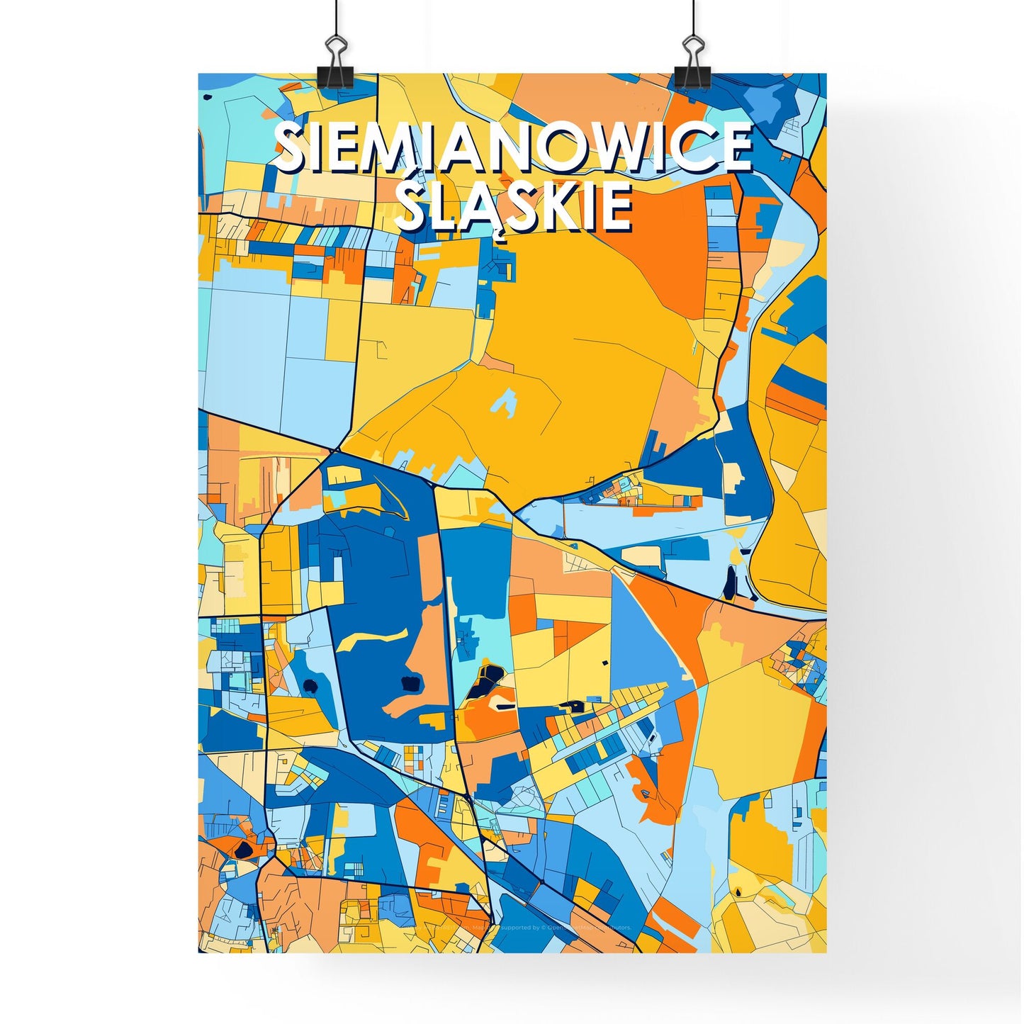 SIEMIANOWICE ŚLĄSKIE POLAND Vibrant Colorful Art Map Poster Blue Orange