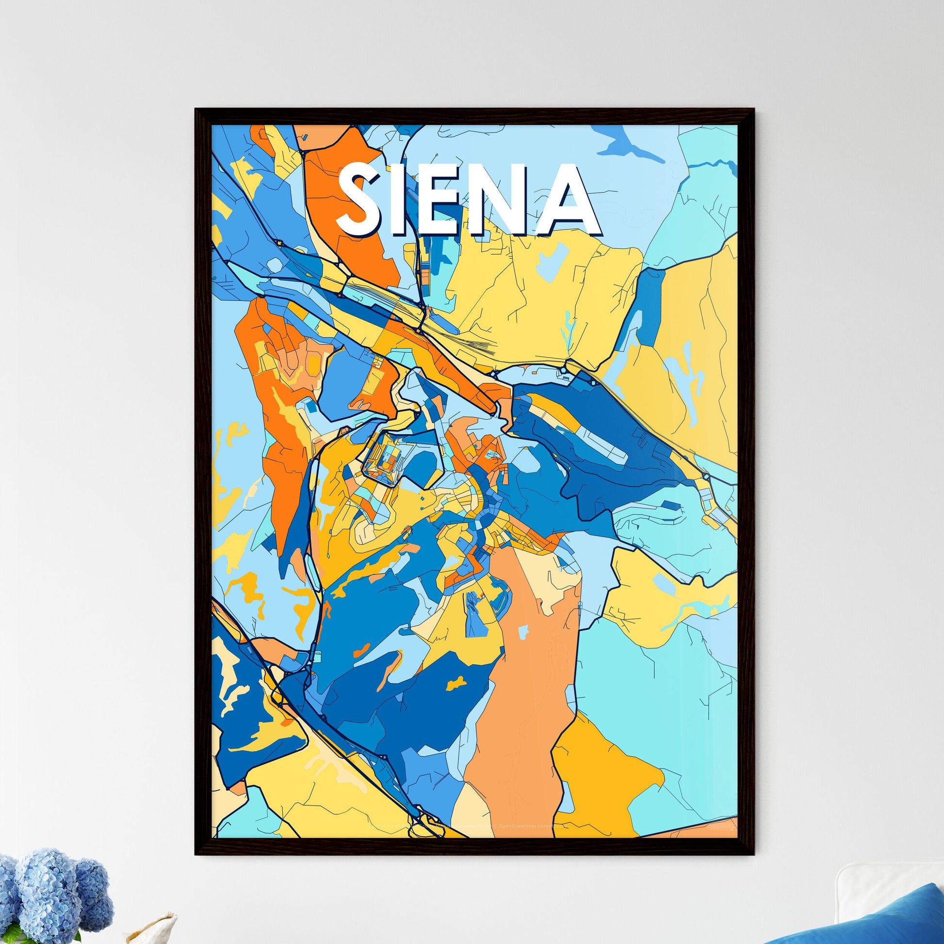 SIENA ITALY Vibrant Colorful Art Map Poster Blue Orange