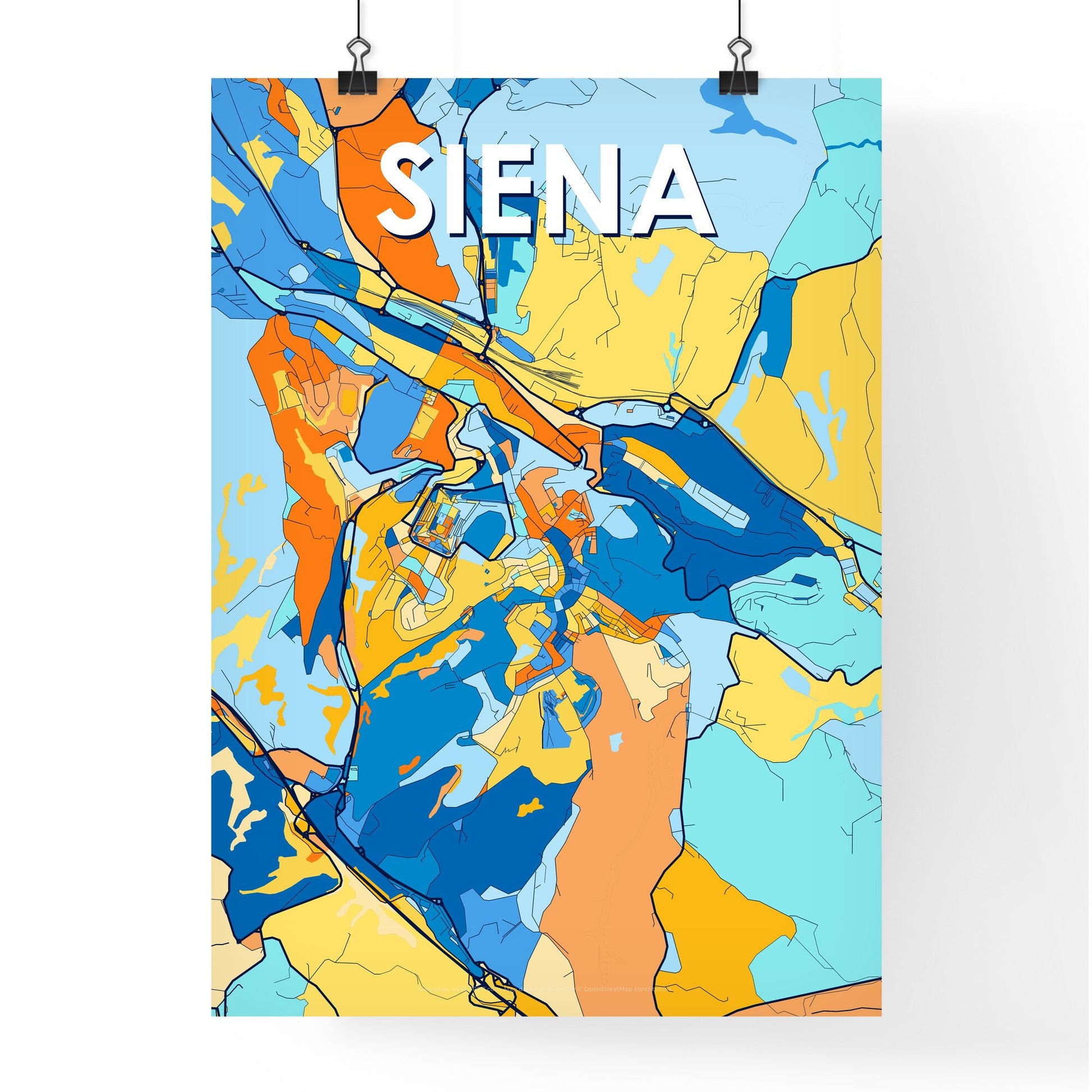 SIENA ITALY Vibrant Colorful Art Map Poster Blue Orange