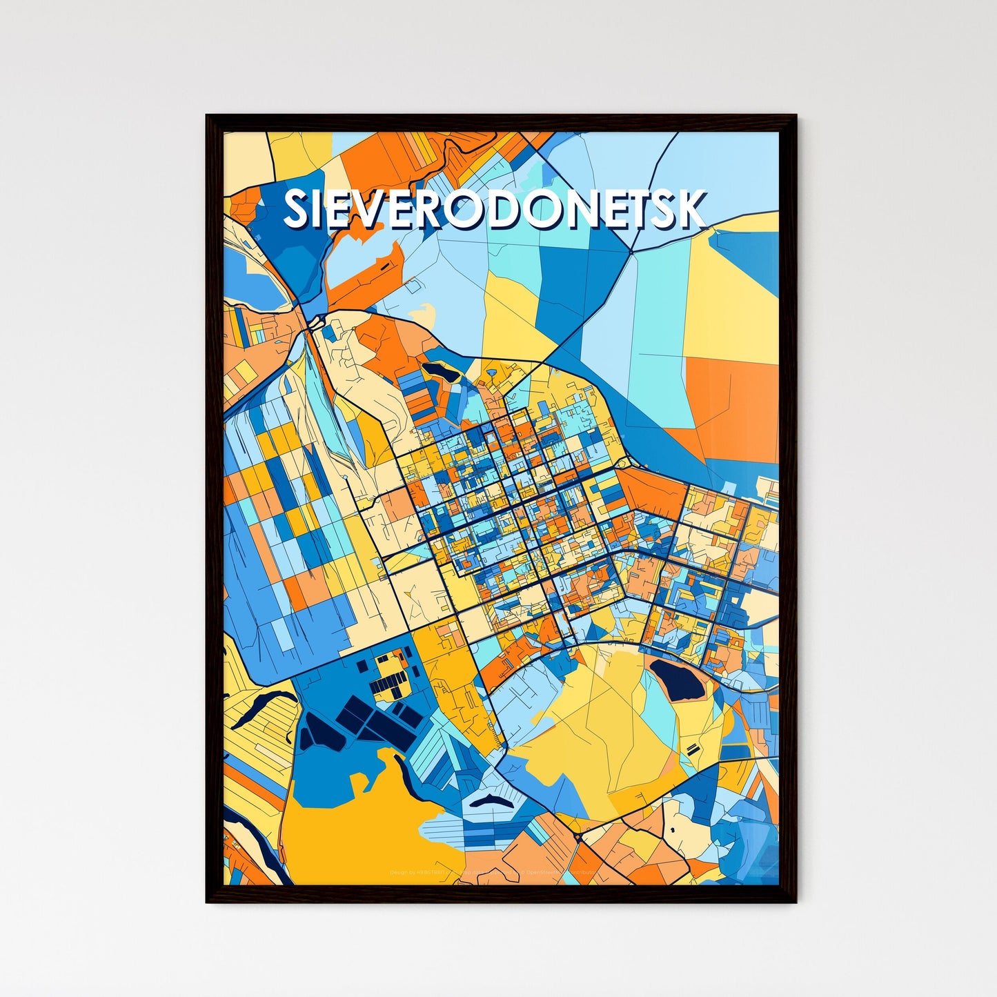 SIEVERODONETSK UKRAINE Vibrant Colorful Art Map Poster Blue Orange