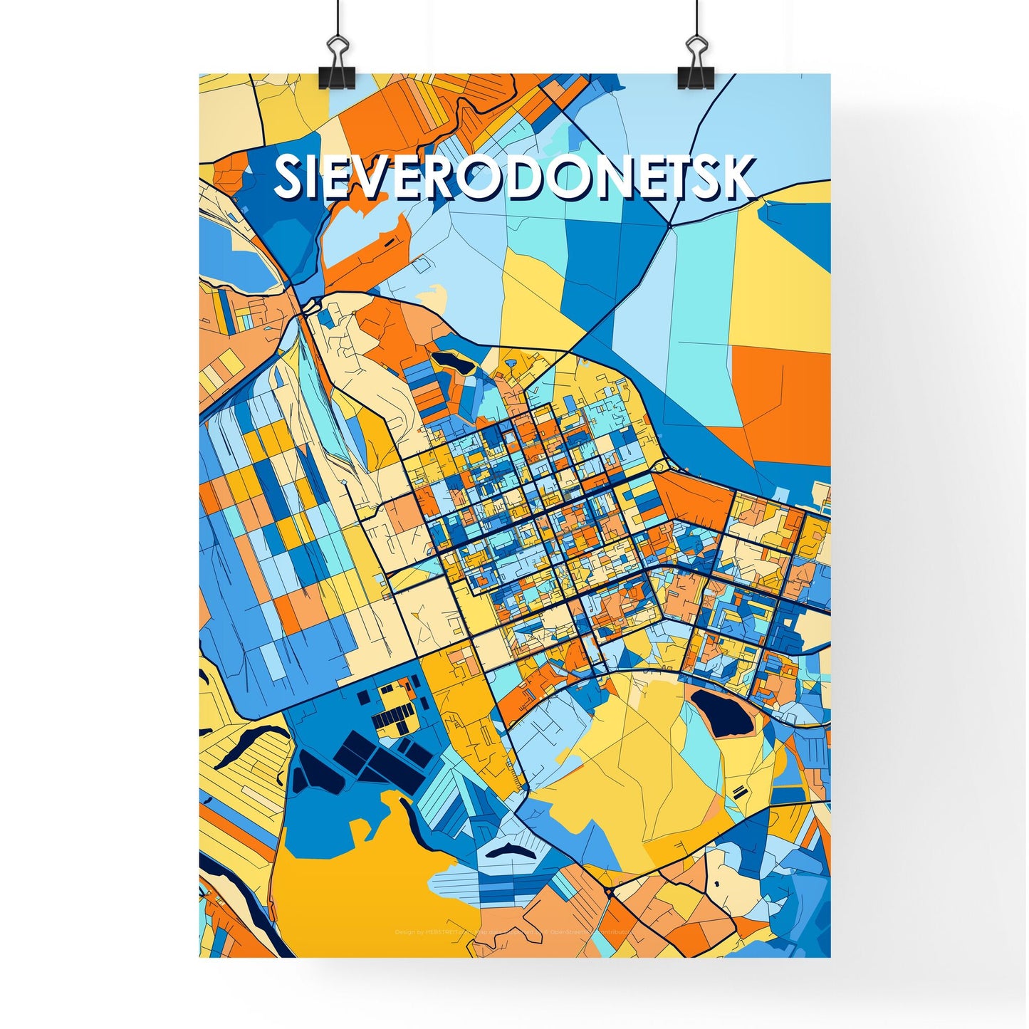 SIEVERODONETSK UKRAINE Vibrant Colorful Art Map Poster Blue Orange