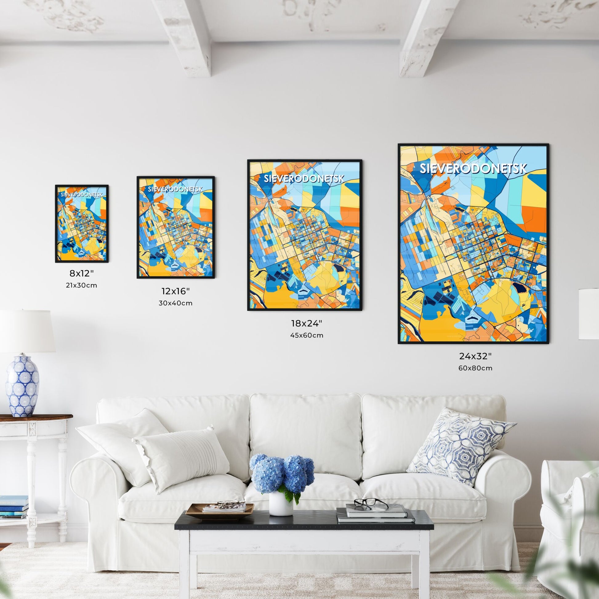 SIEVERODONETSK UKRAINE Vibrant Colorful Art Map Poster Blue Orange