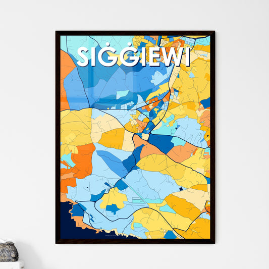 SIĠĠIEWI MALTA Vibrant Colorful Art Map Poster Blue Orange