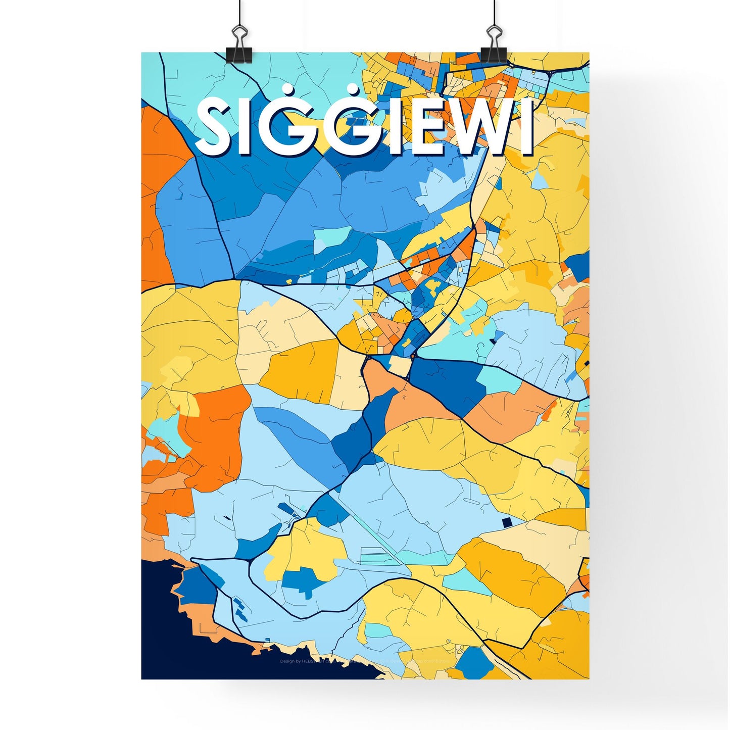 SIĠĠIEWI MALTA Vibrant Colorful Art Map Poster Blue Orange