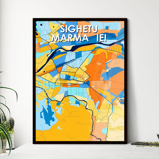 SIGHETU MARMAȚIEI ROMANIA Vibrant Colorful Art Map Poster Blue Orange