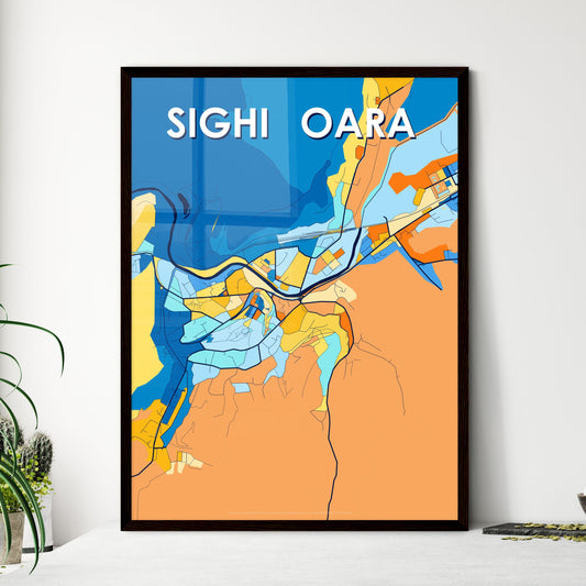 SIGHIȘOARA ROMANIA Vibrant Colorful Art Map Poster Blue Orange