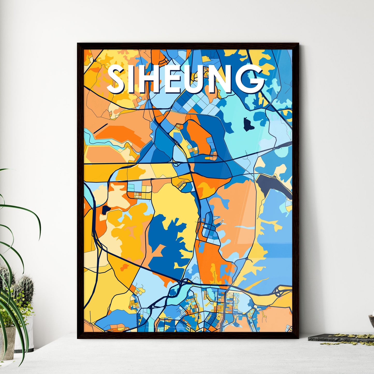 SIHEUNG SOUTH KOREA Vibrant Colorful Art Map Poster Blue Orange