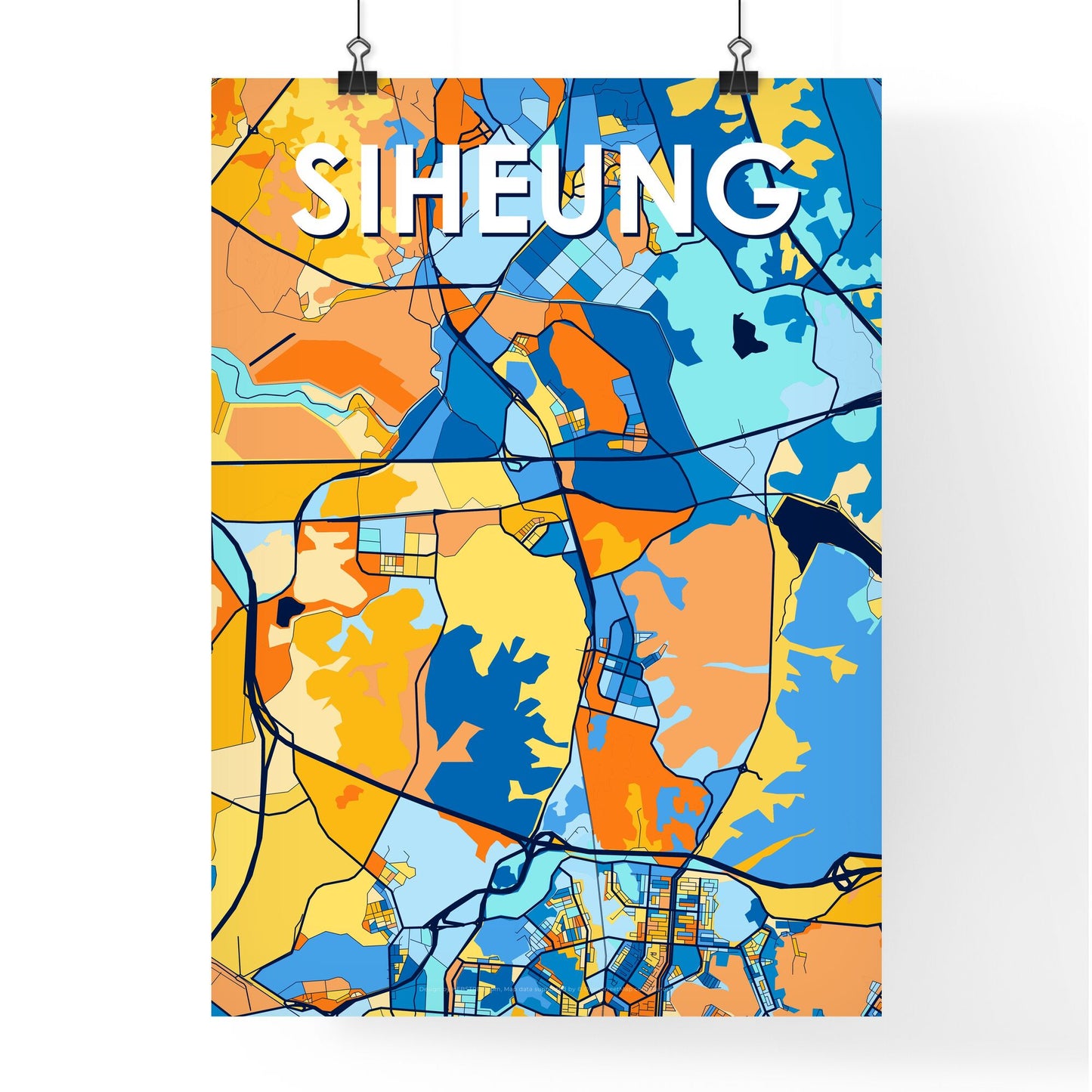 SIHEUNG SOUTH KOREA Vibrant Colorful Art Map Poster Blue Orange