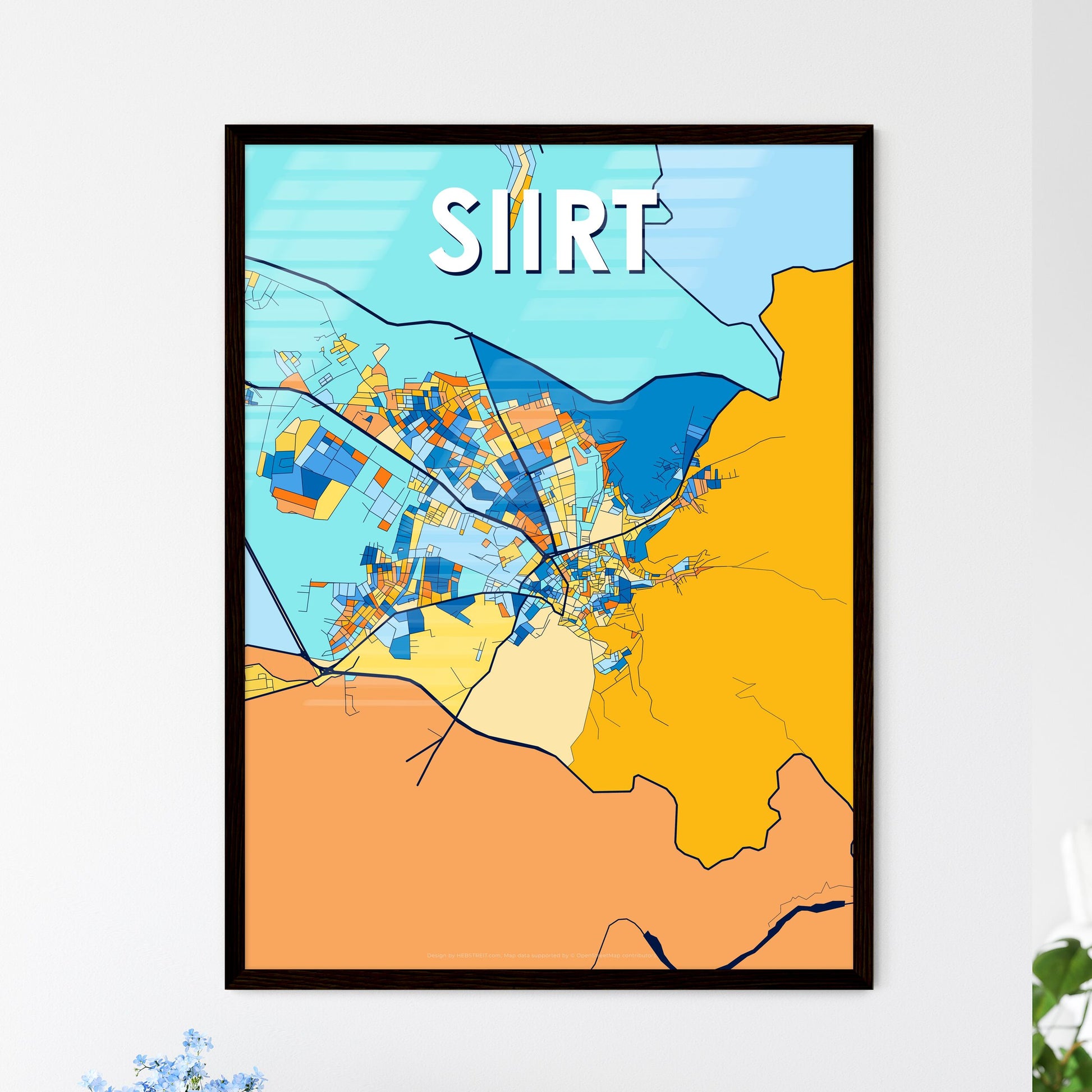 SIIRT TURKEY Vibrant Colorful Art Map Poster Blue Orange