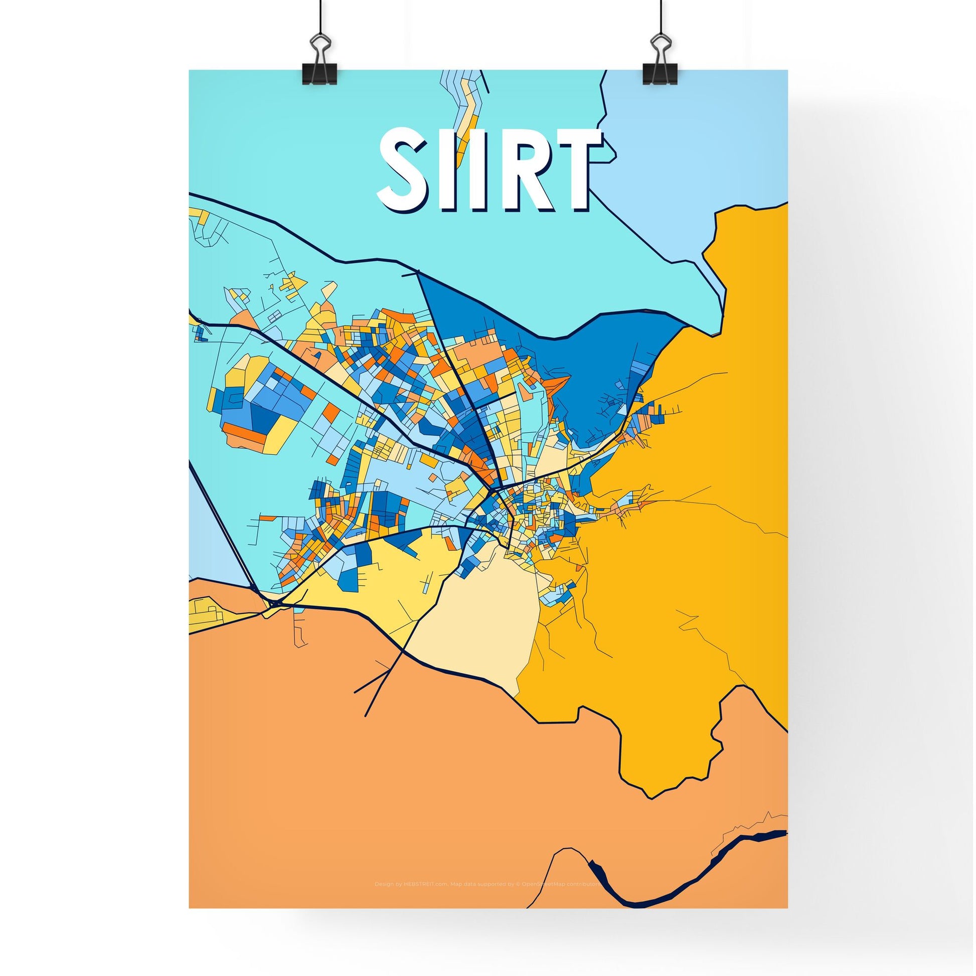 SIIRT TURKEY Vibrant Colorful Art Map Poster Blue Orange