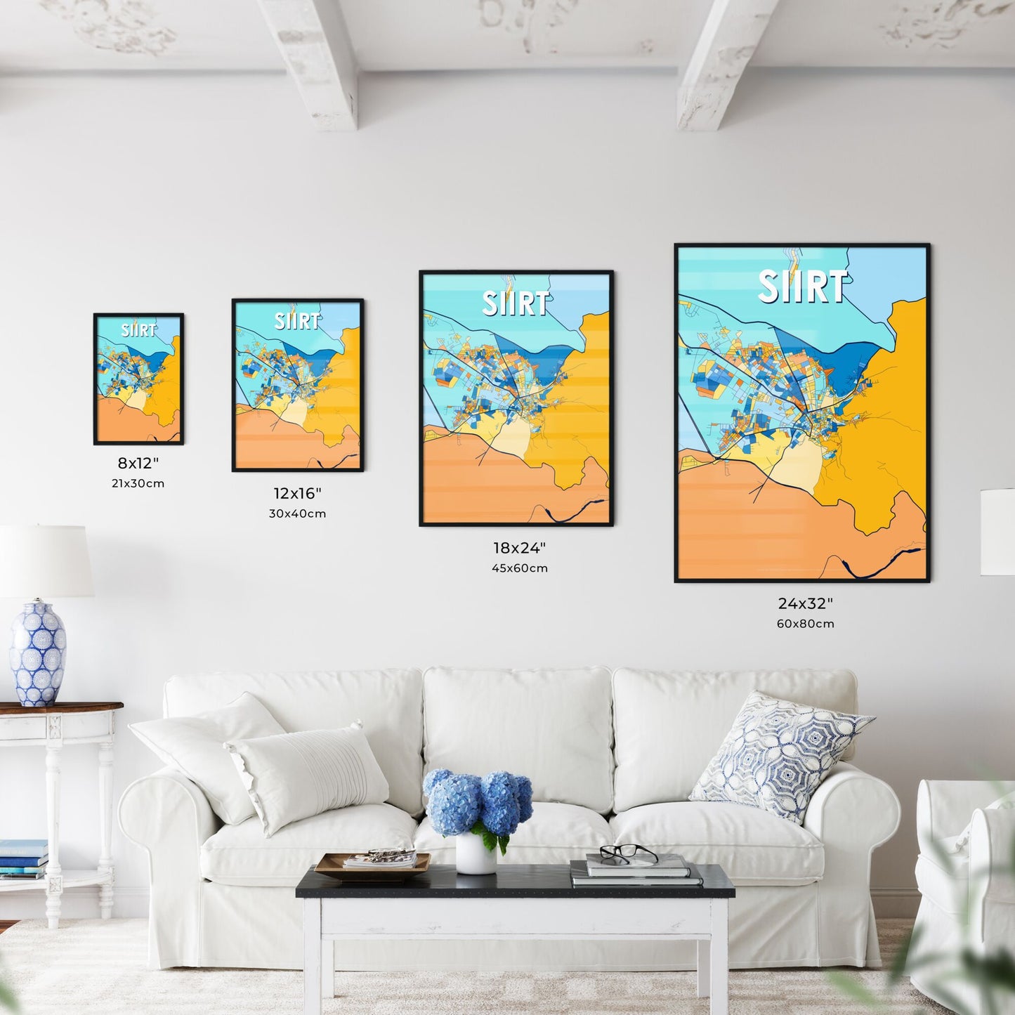 SIIRT TURKEY Vibrant Colorful Art Map Poster Blue Orange