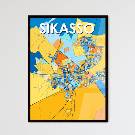 SIKASSO MALI Vibrant Colorful Art Map Poster Blue Orange