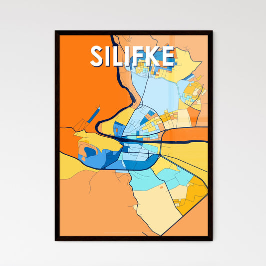 SILIFKE TURKEY Vibrant Colorful Art Map Poster Blue Orange