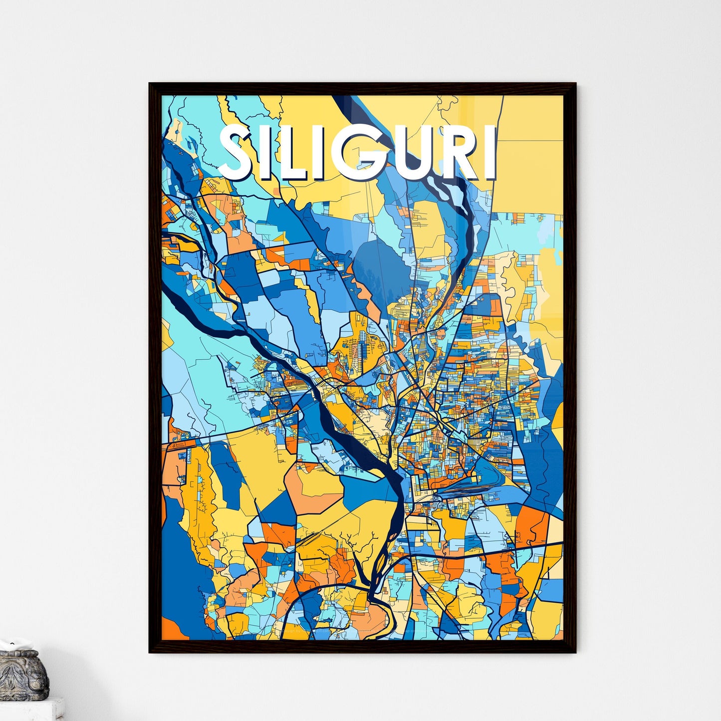 SILIGURI INDIA Vibrant Colorful Art Map Poster Blue Orange