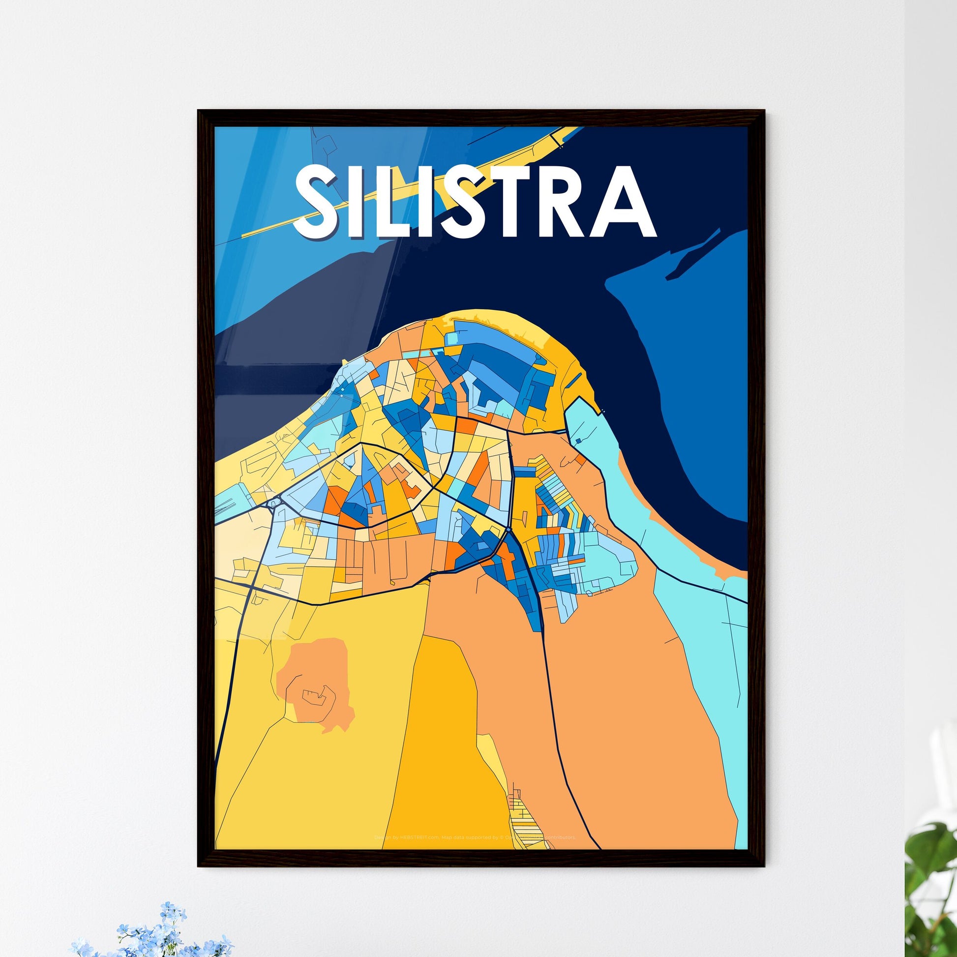 SILISTRA BULGARIA Vibrant Colorful Art Map Poster Blue Orange