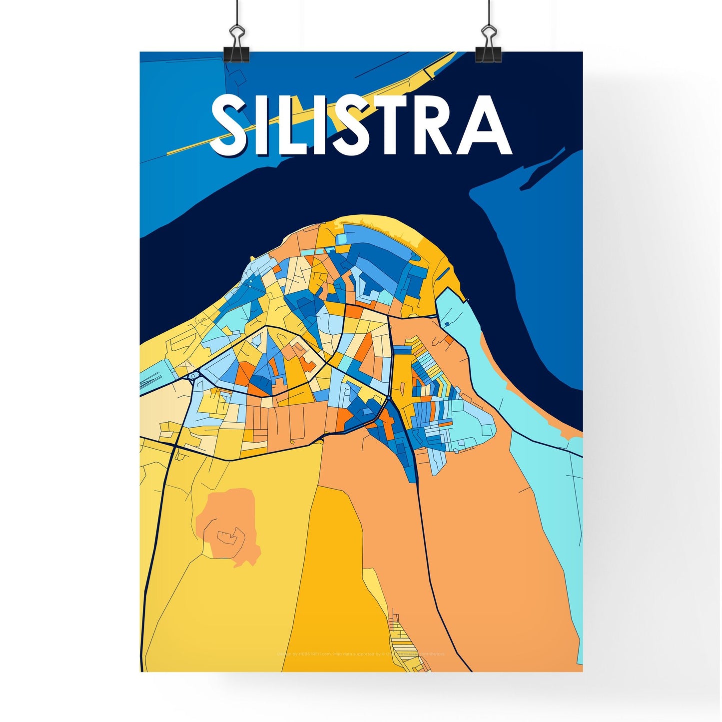 SILISTRA BULGARIA Vibrant Colorful Art Map Poster Blue Orange