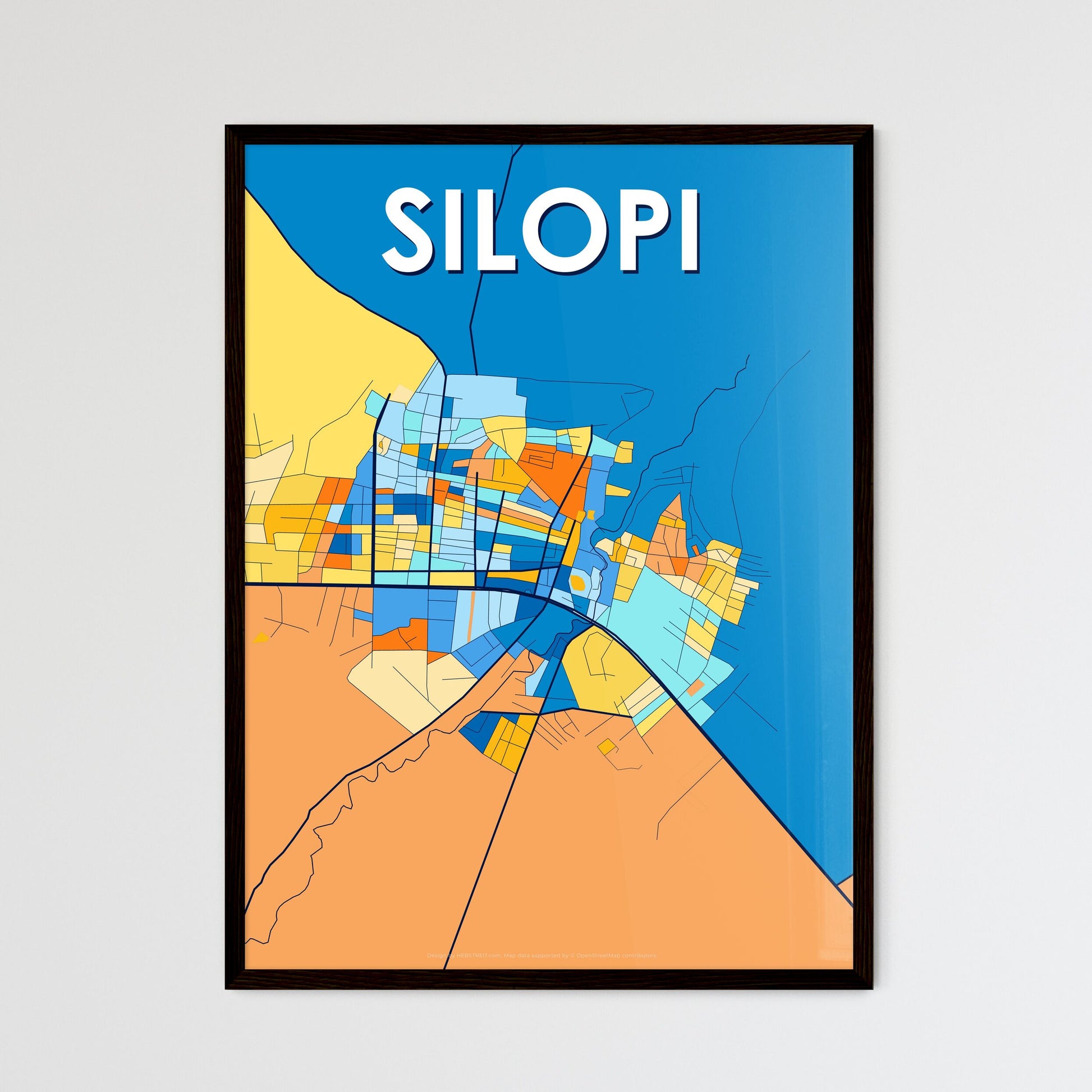 SILOPI TURKEY Vibrant Colorful Art Map Poster Blue Orange