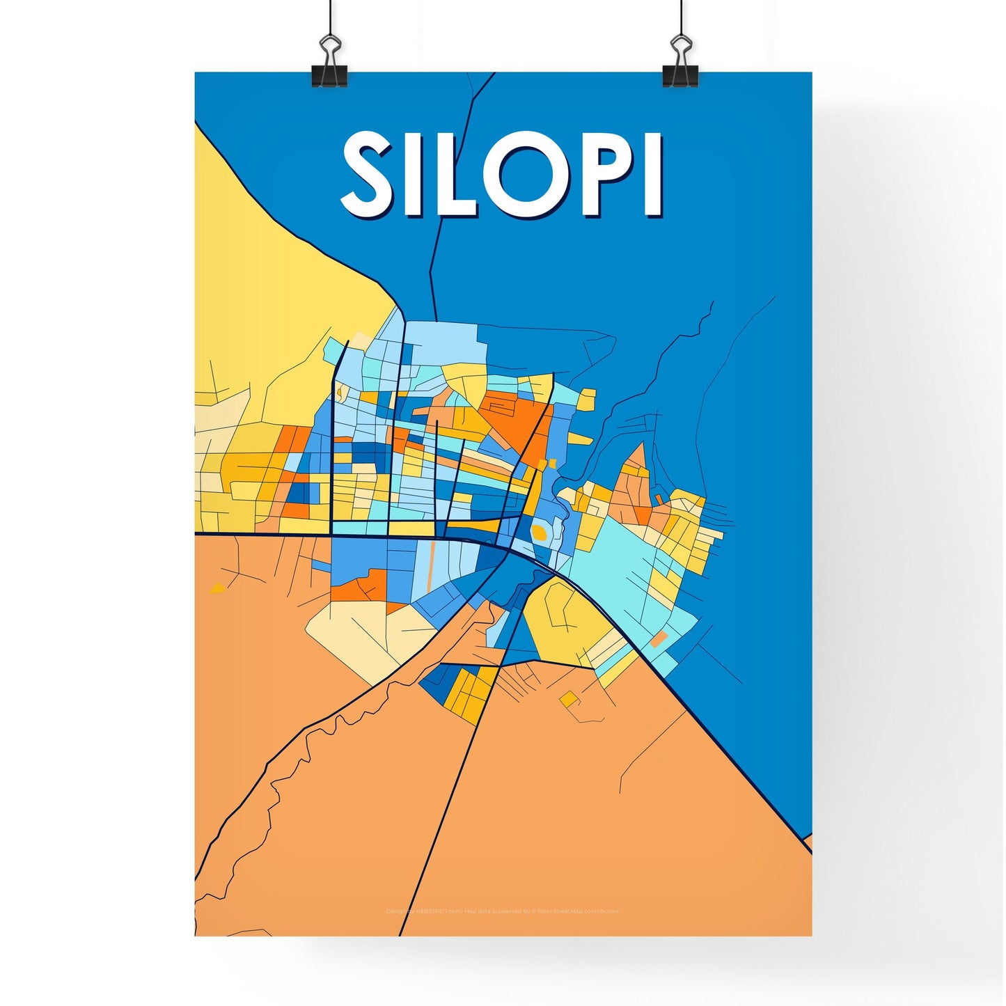 SILOPI TURKEY Vibrant Colorful Art Map Poster Blue Orange