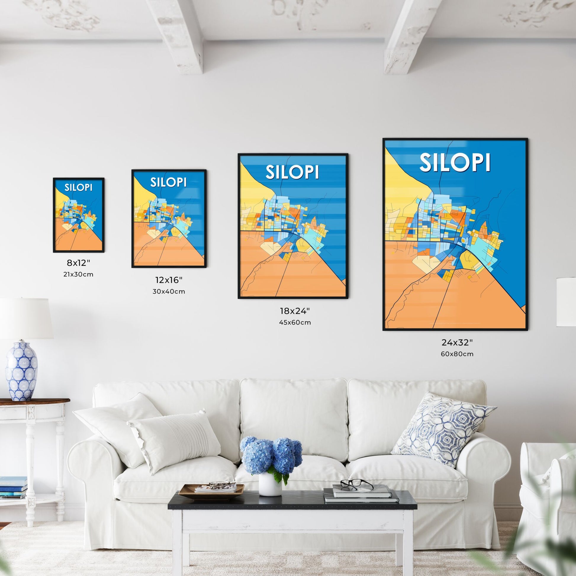 SILOPI TURKEY Vibrant Colorful Art Map Poster Blue Orange