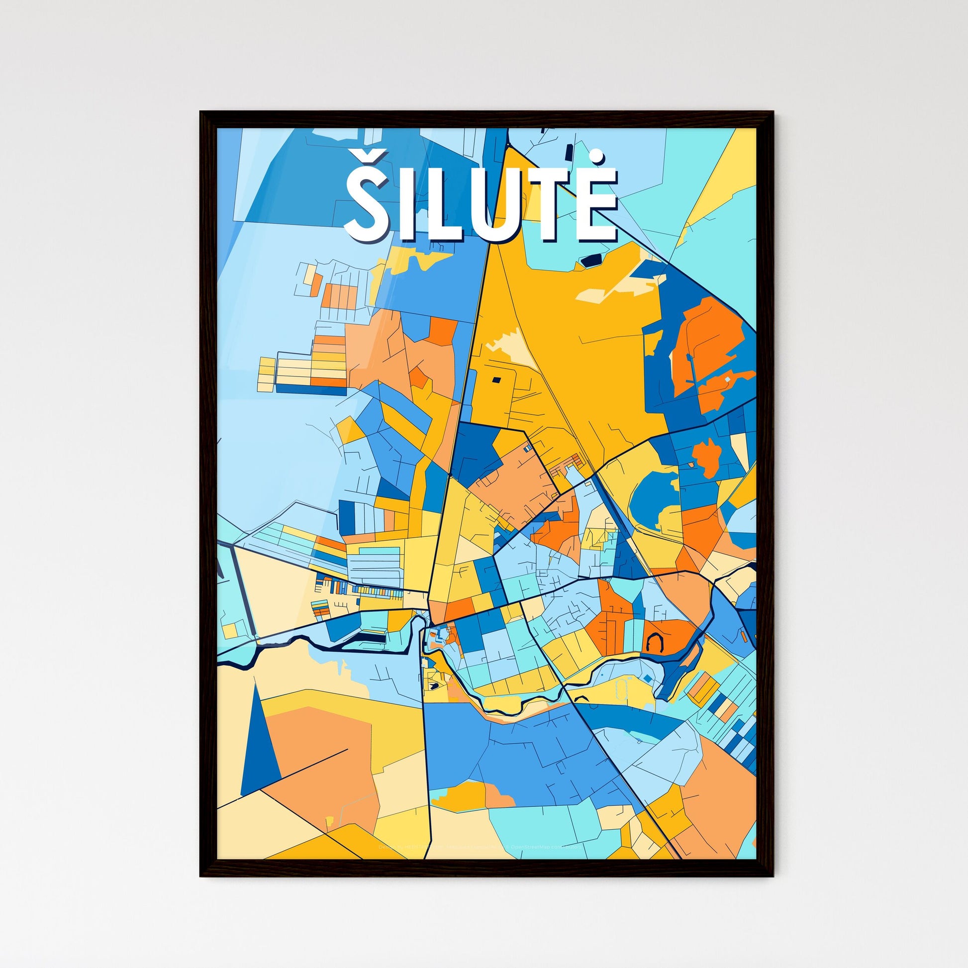 ŠILUTĖ LITHUANIA Vibrant Colorful Art Map Poster Blue Orange