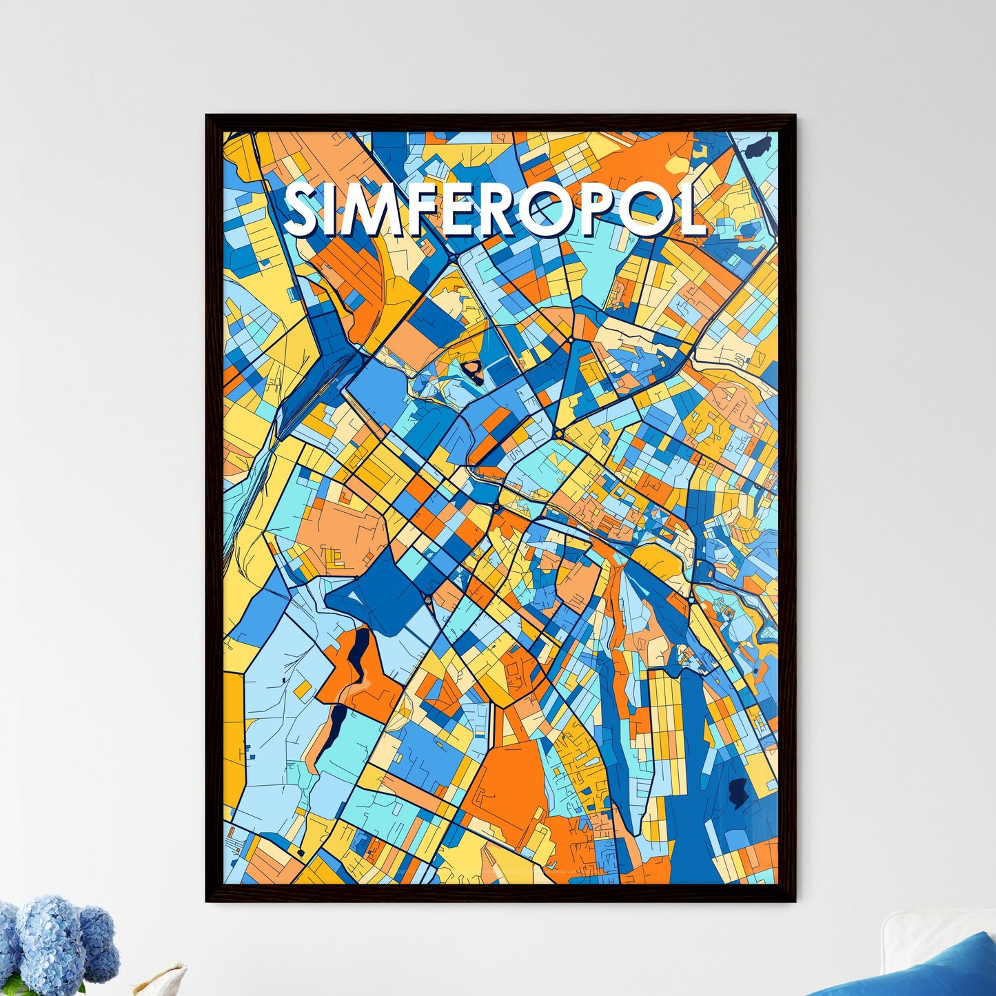 SIMFEROPOL UKRAINE Vibrant Colorful Art Map Poster Blue Orange