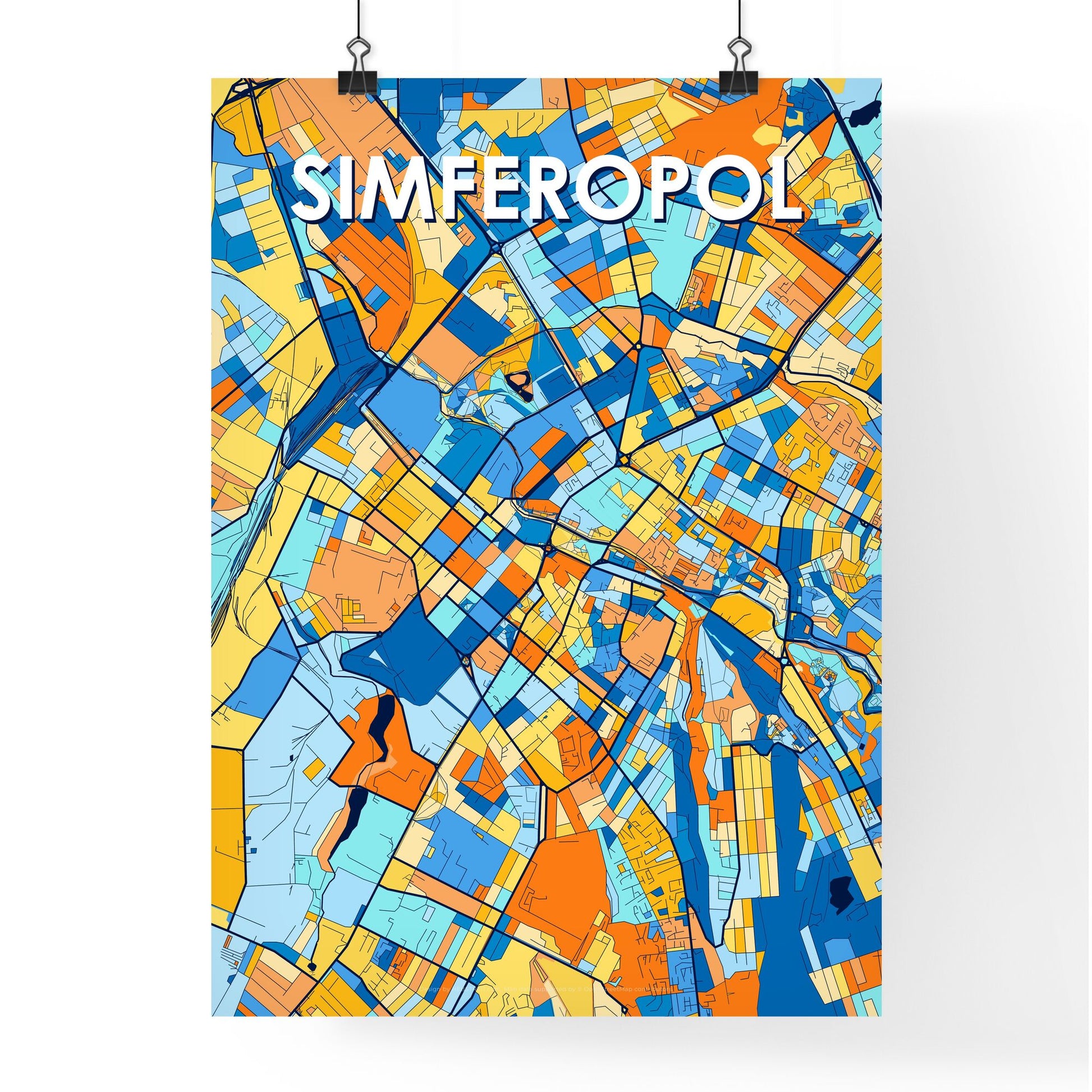 SIMFEROPOL UKRAINE Vibrant Colorful Art Map Poster Blue Orange