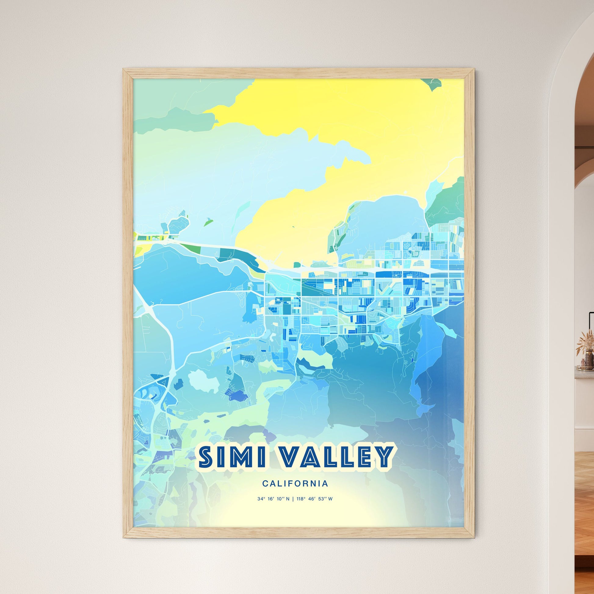 Colorful Simi Valley California Fine Art Map Cool Blue