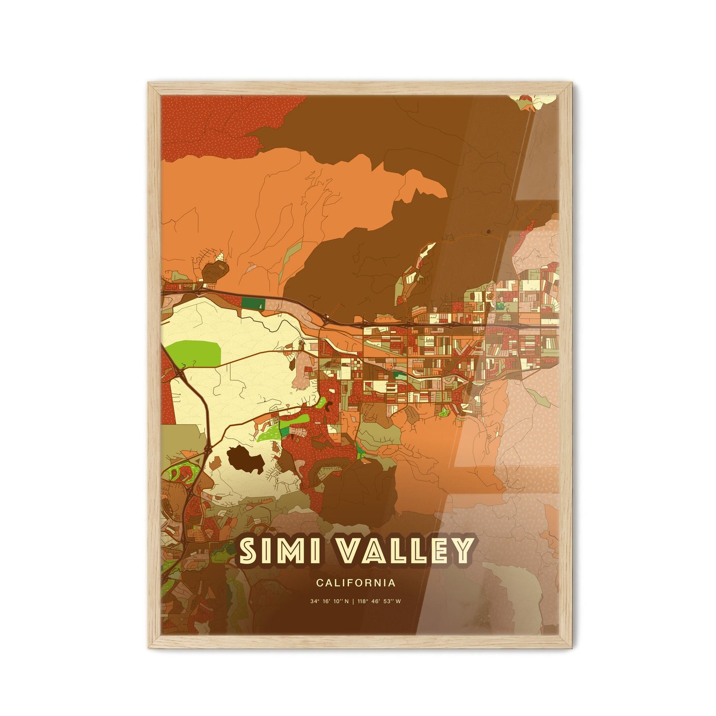 Colorful Simi Valley California Fine Art Map Farmhouse