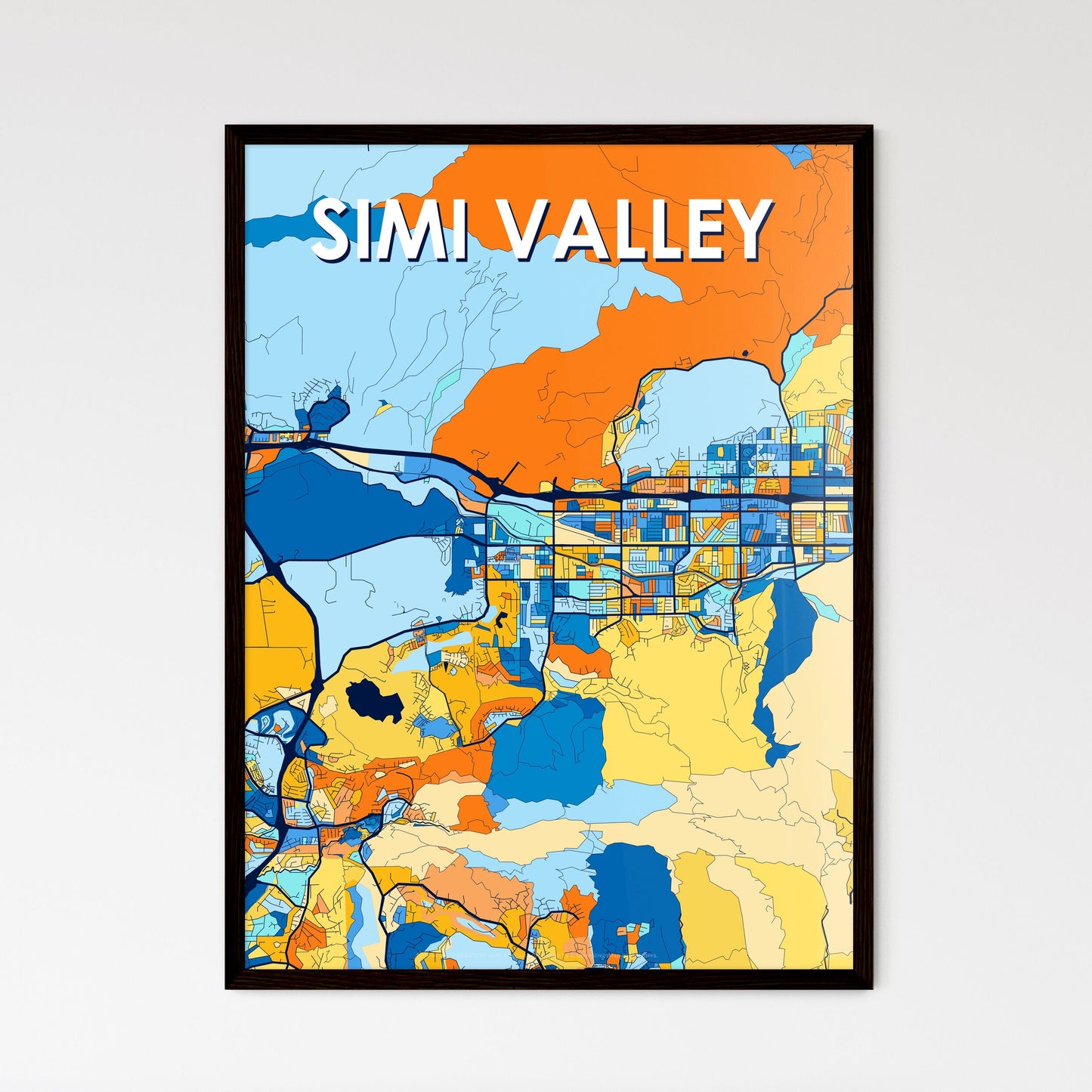 SIMI VALLEY CALIFORNIA Vibrant Colorful Art Map Poster Blue Orange