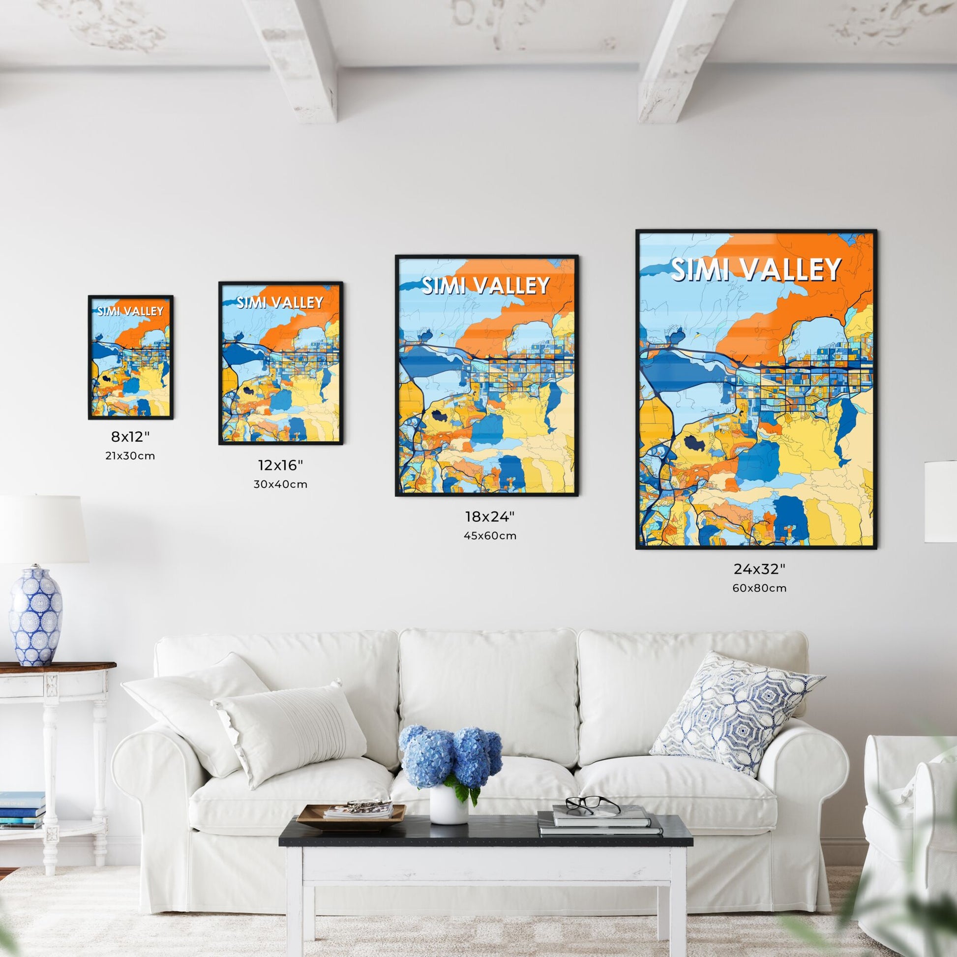 SIMI VALLEY CALIFORNIA Vibrant Colorful Art Map Poster Blue Orange