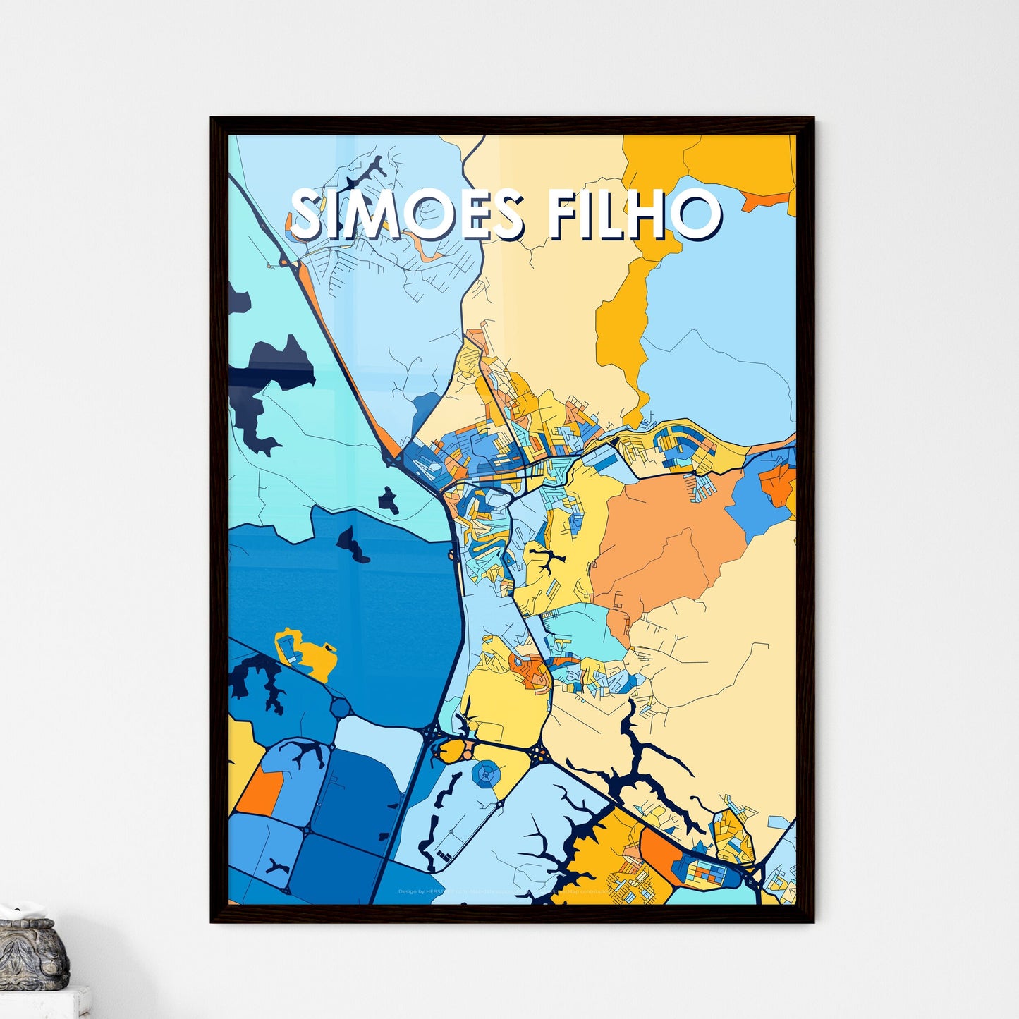 SIMOES FILHO BRAZIL Vibrant Colorful Art Map Poster Blue Orange