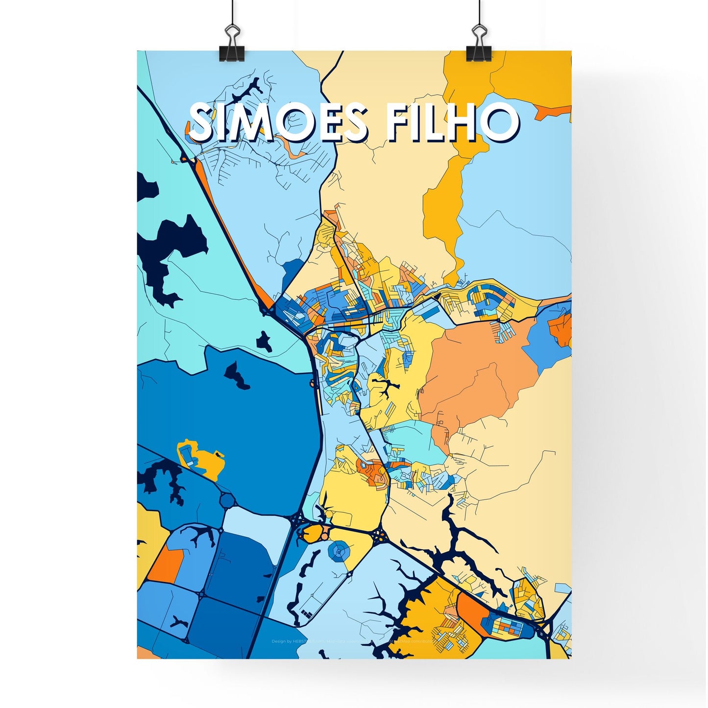 SIMOES FILHO BRAZIL Vibrant Colorful Art Map Poster Blue Orange